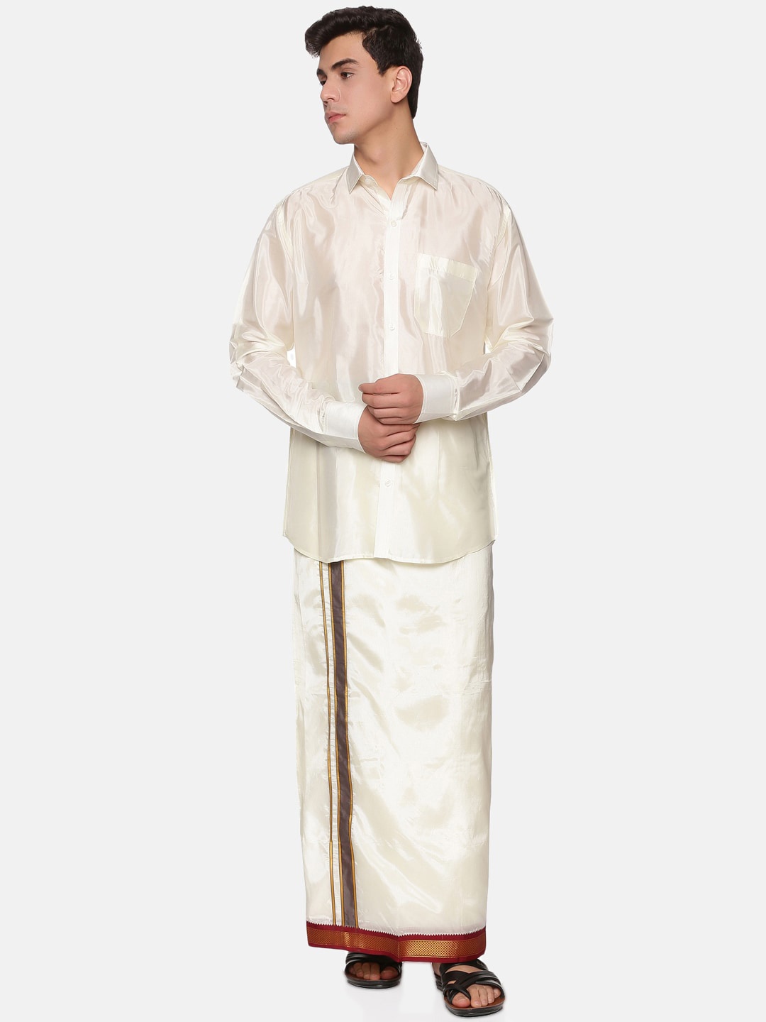 

Sethukrishna Men Cream & Red Shirt With Dhoti Pants