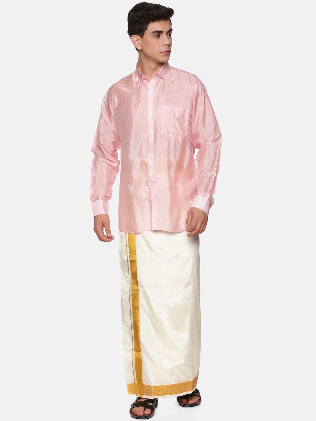 

Sethukrishna Men Pink & White Shirt With Dhoti Pants