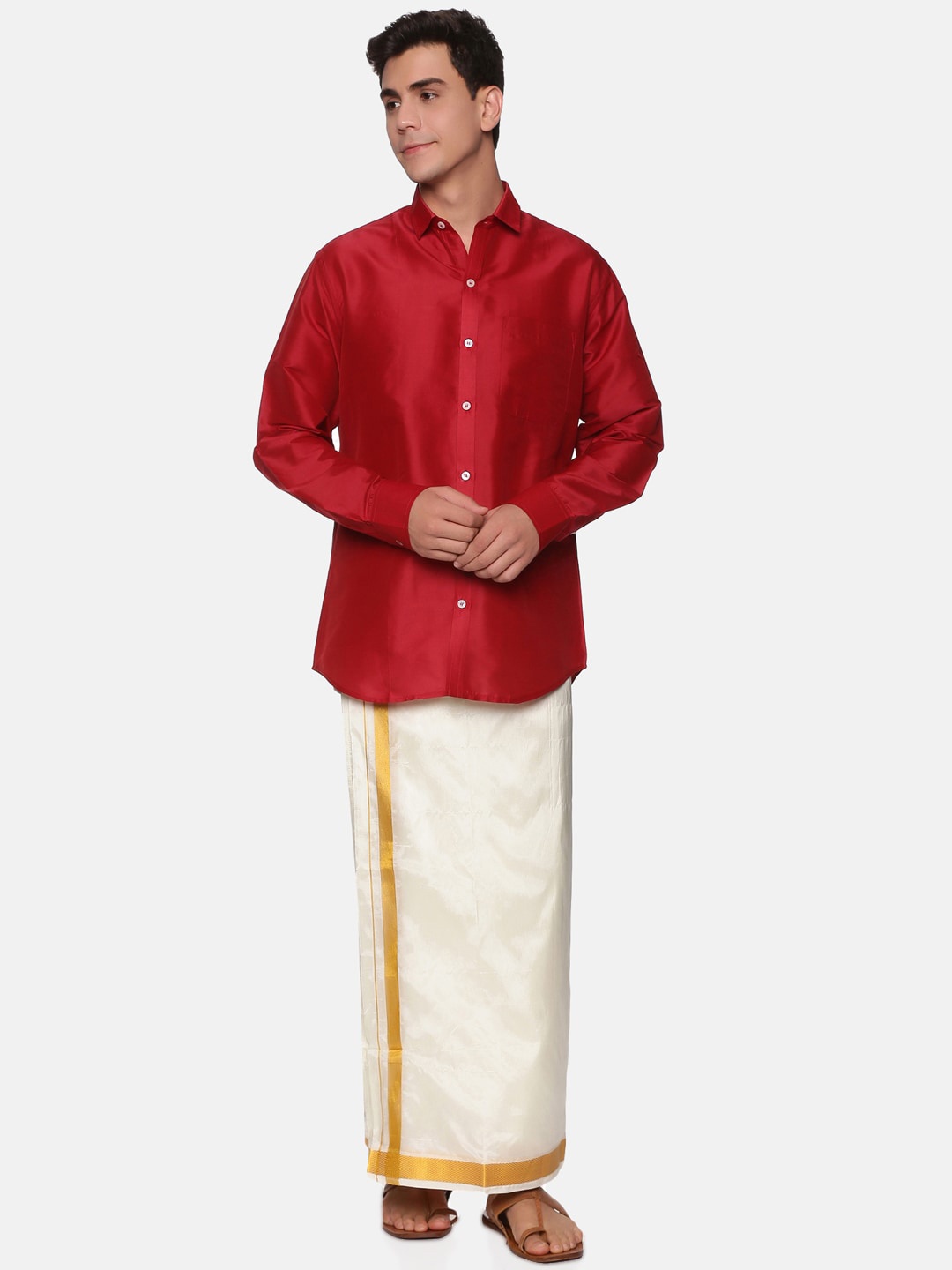 

Sethukrishna Men Maroon & White Shirt With Dhoti Pants