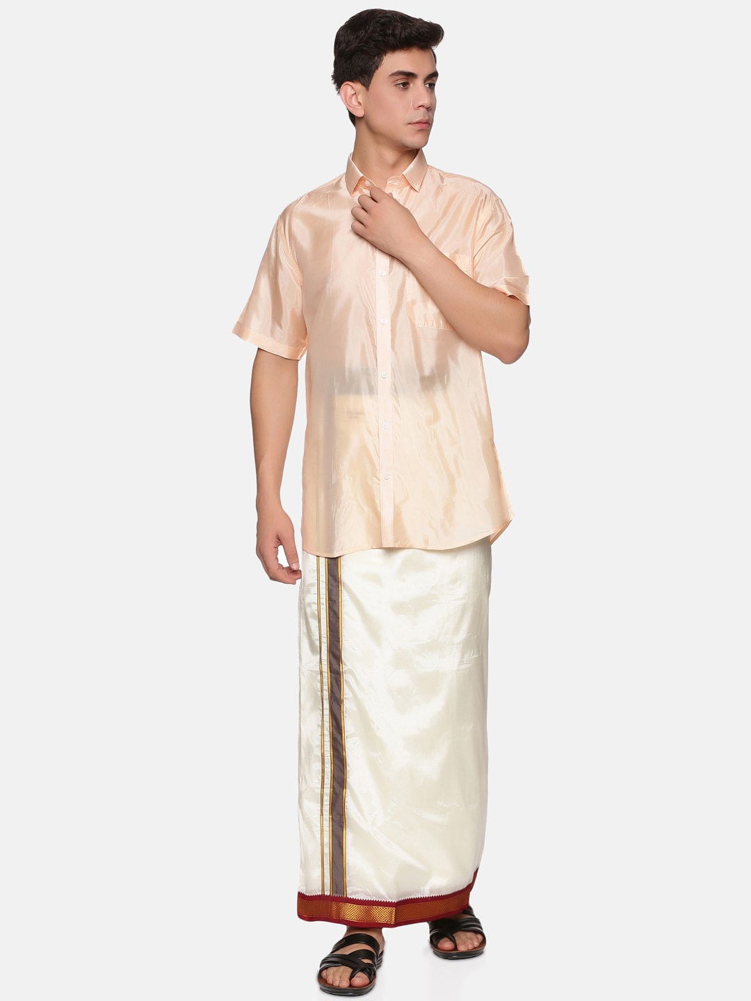 

Sethukrishna Men Orange & White Shirt With Dhoti Pants