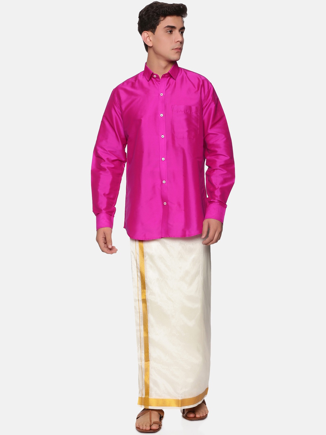 

Sethukrishna Men Pink & White Shirt with Dhoti Pants