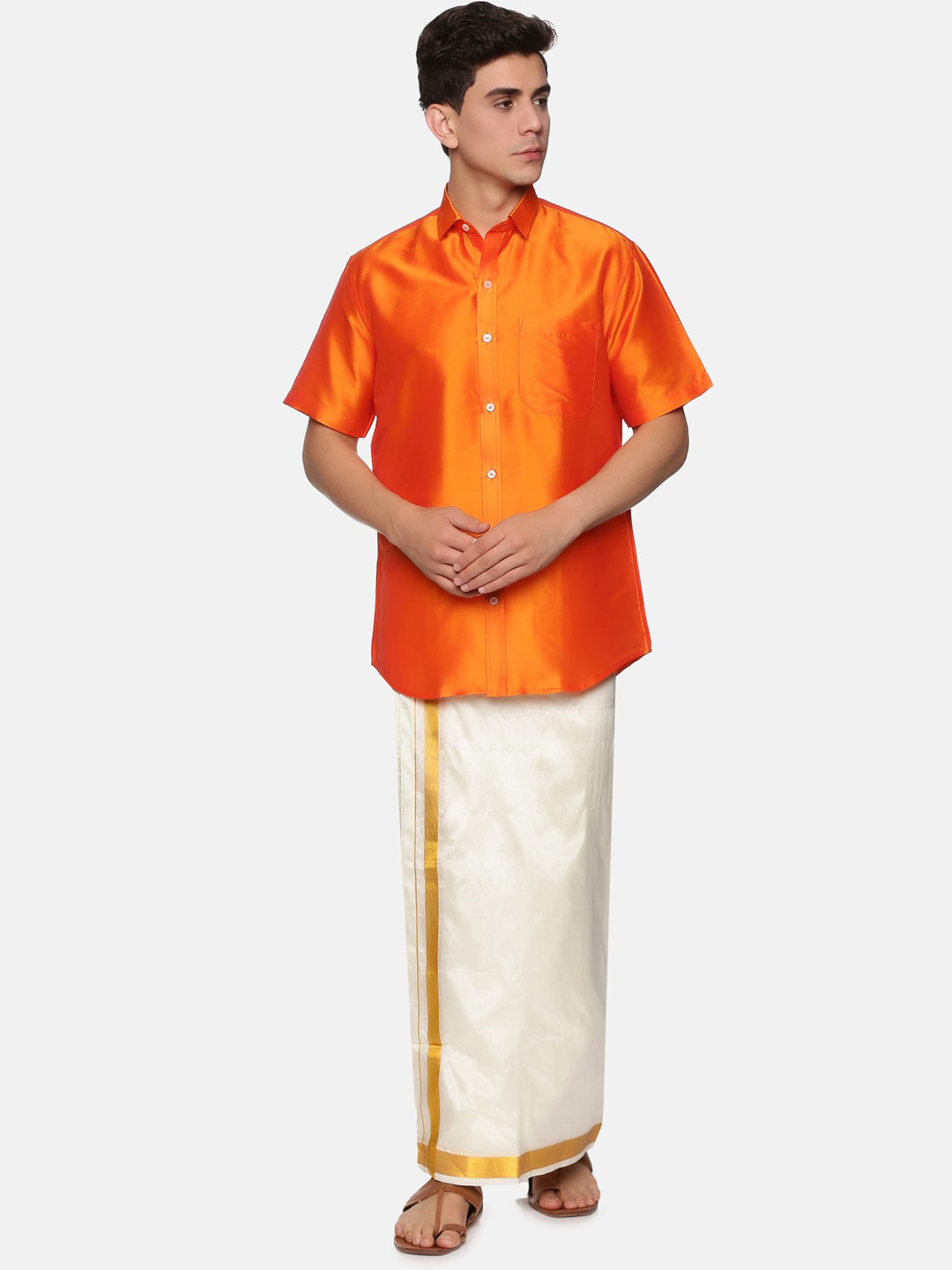 

Sethukrishna Men Orange & White Shirt with Dhoti Pants