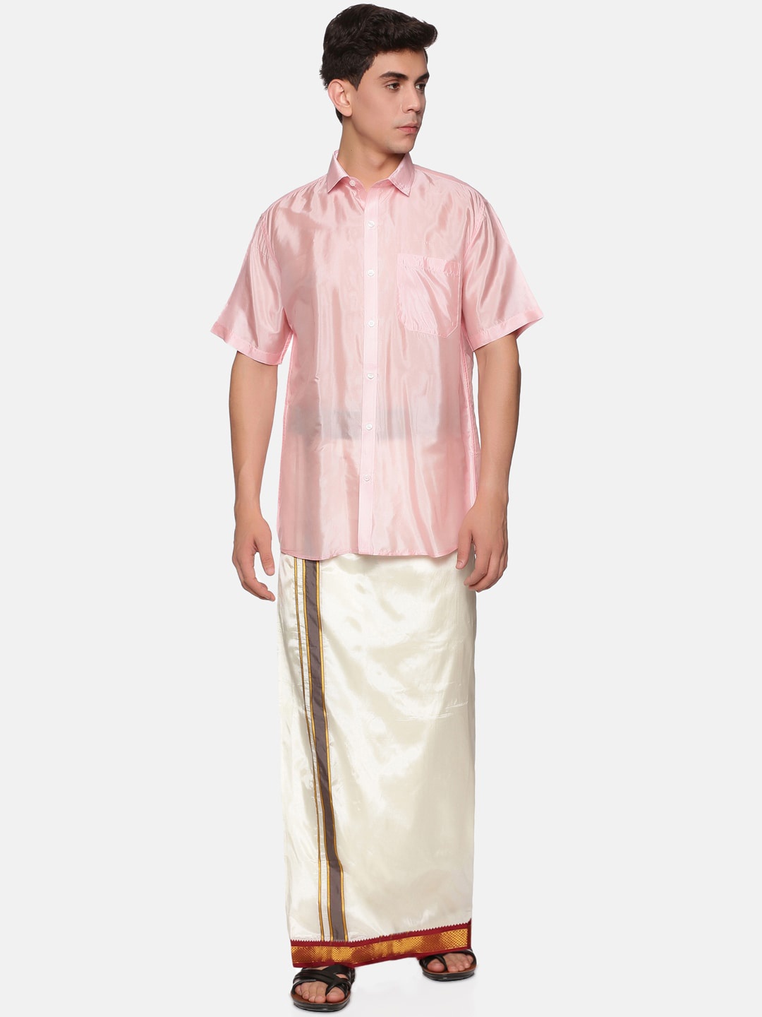 

Sethukrishna Men Pink & White Shirt with Dhoti Pants