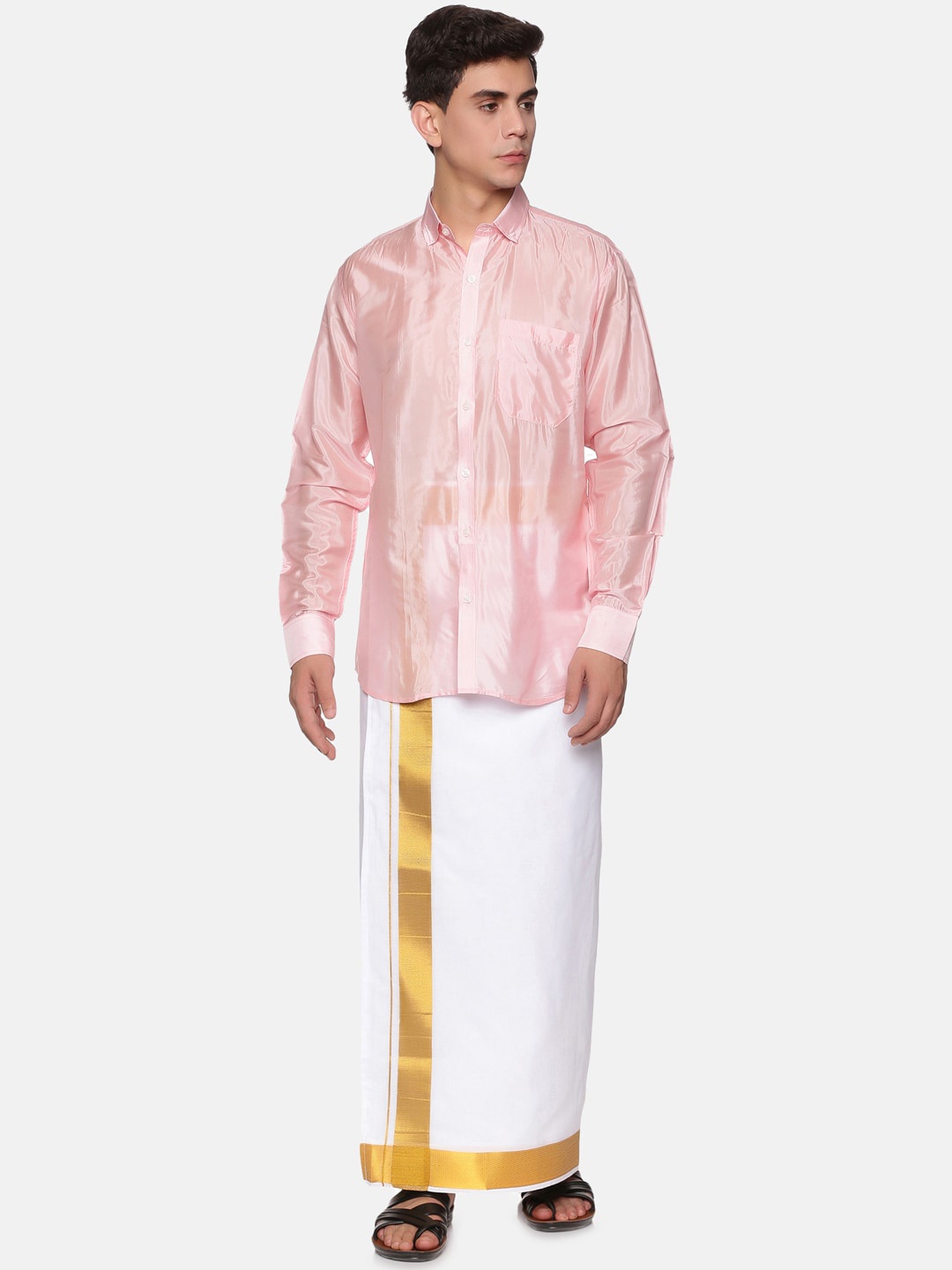 

Sethukrishna Men Pink & White Shirt with Dhoti Pants