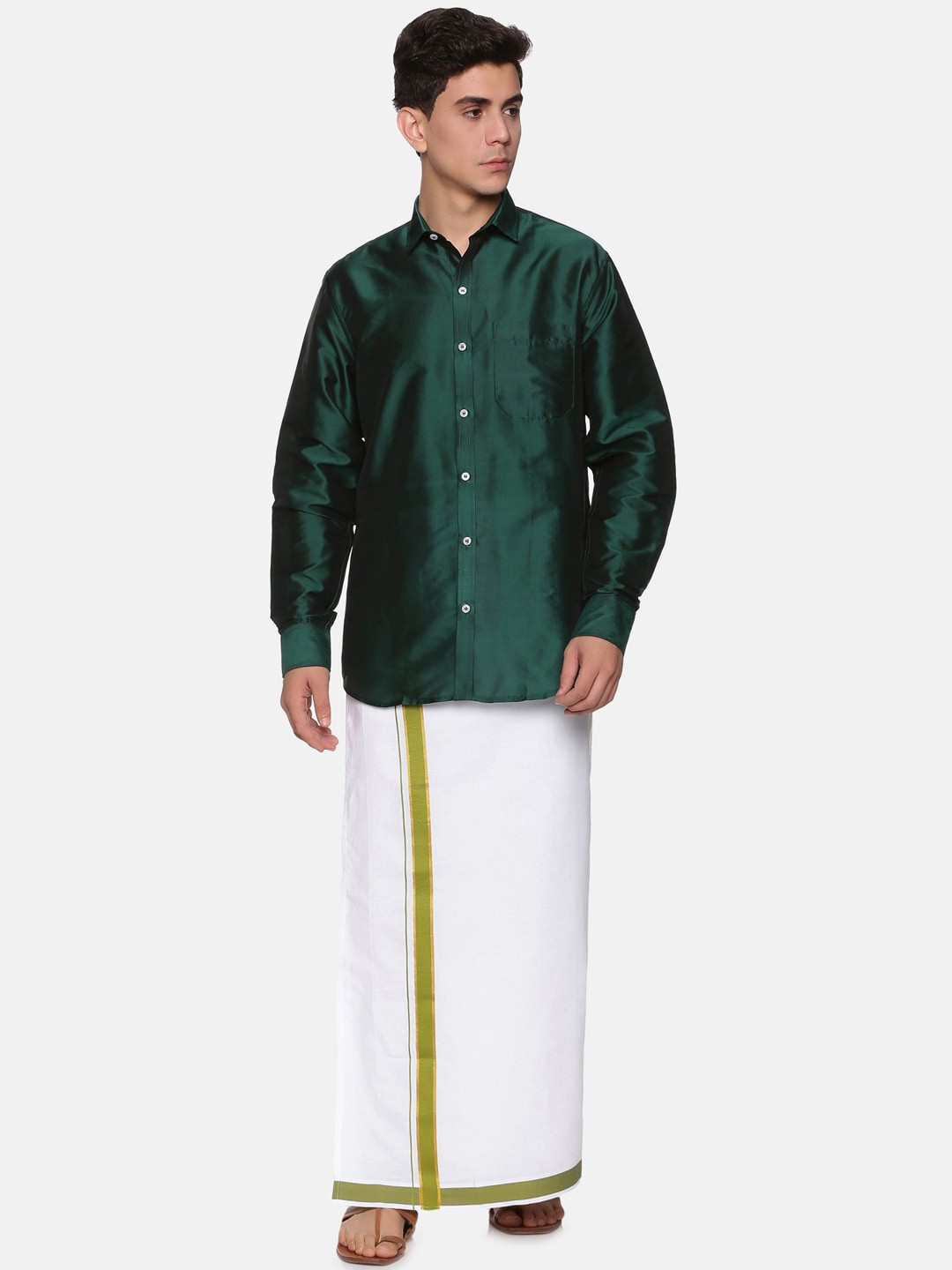 

Sethukrishna Men Green & White Shirt with Dhoti Pants