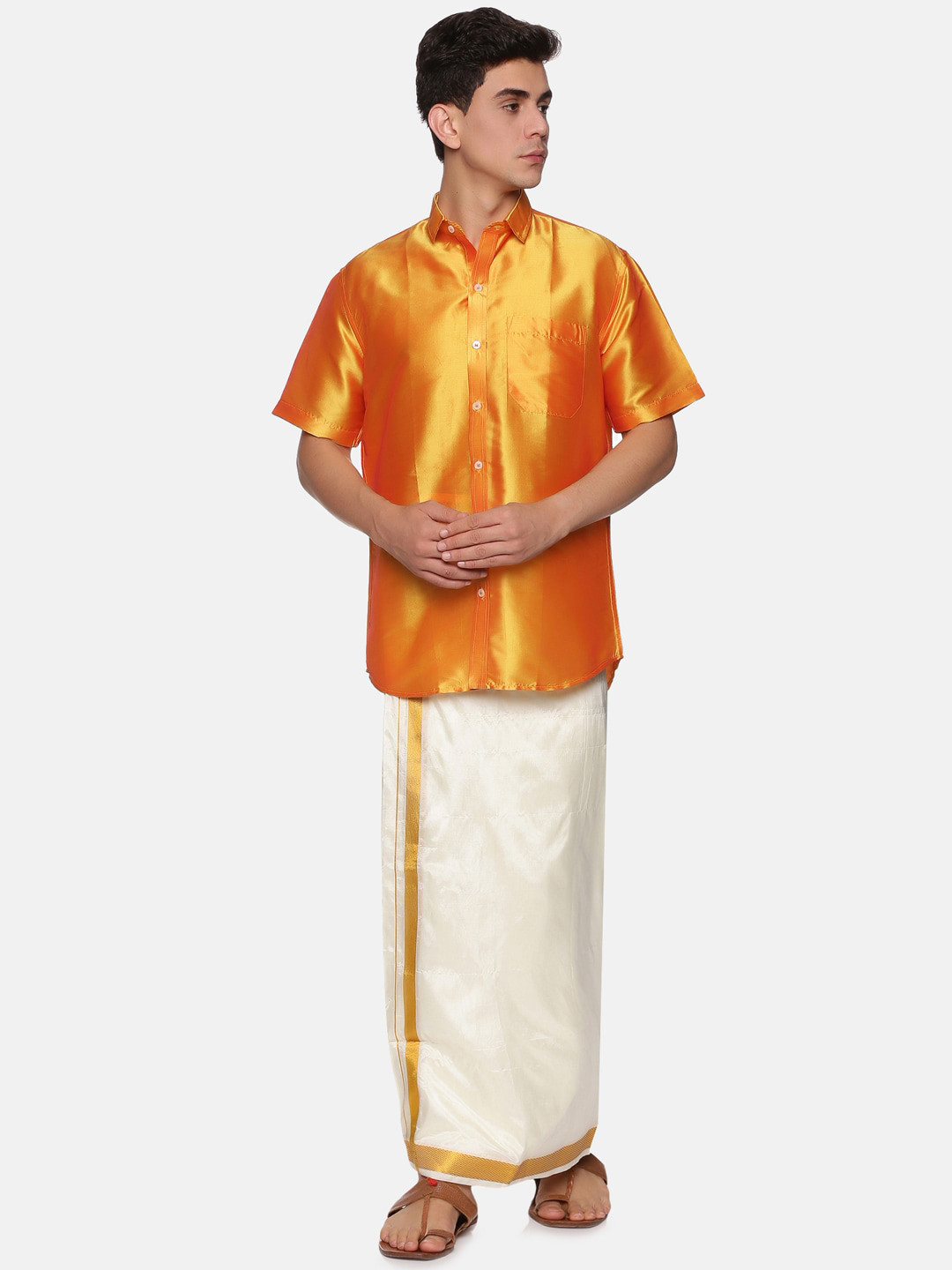 

Sethukrishna Men Orange & White Shirt with Dhoti Pants
