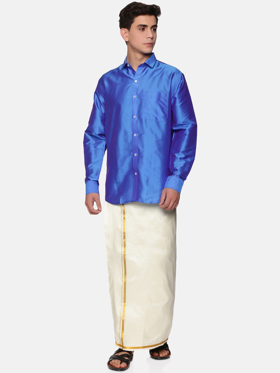 

Sethukrishna Men Blue & White Shirt with Dhoti Pants