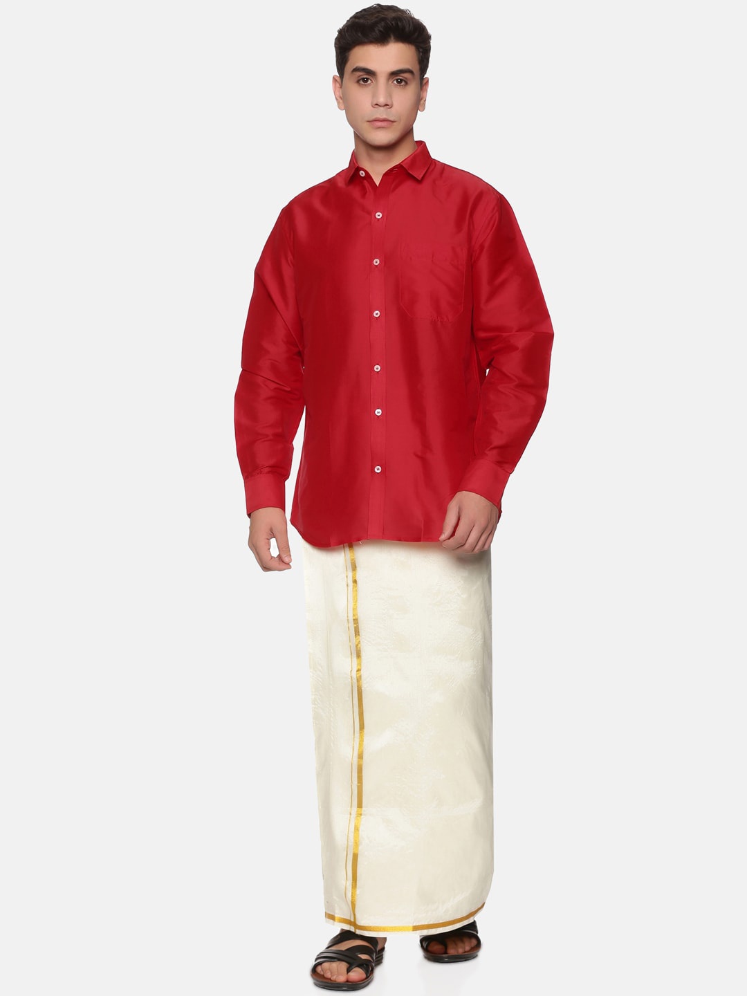 

Sethukrishna Men Maroon & White Shirt with Veshti