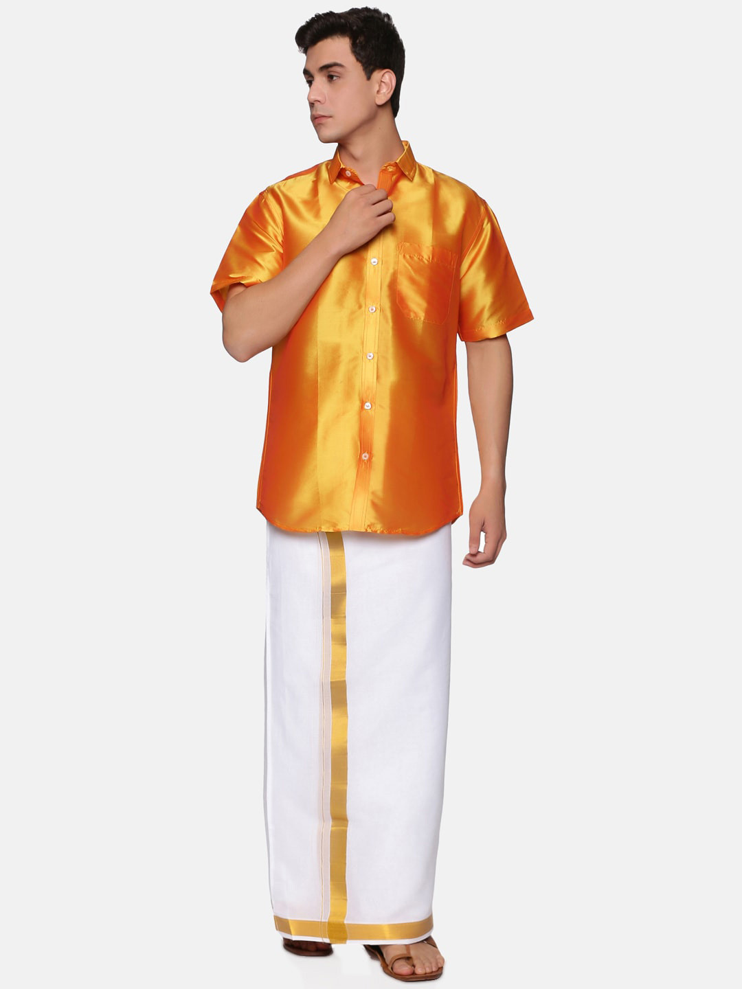 

Sethukrishna Men Yellow & White Shirt & Veshti Set