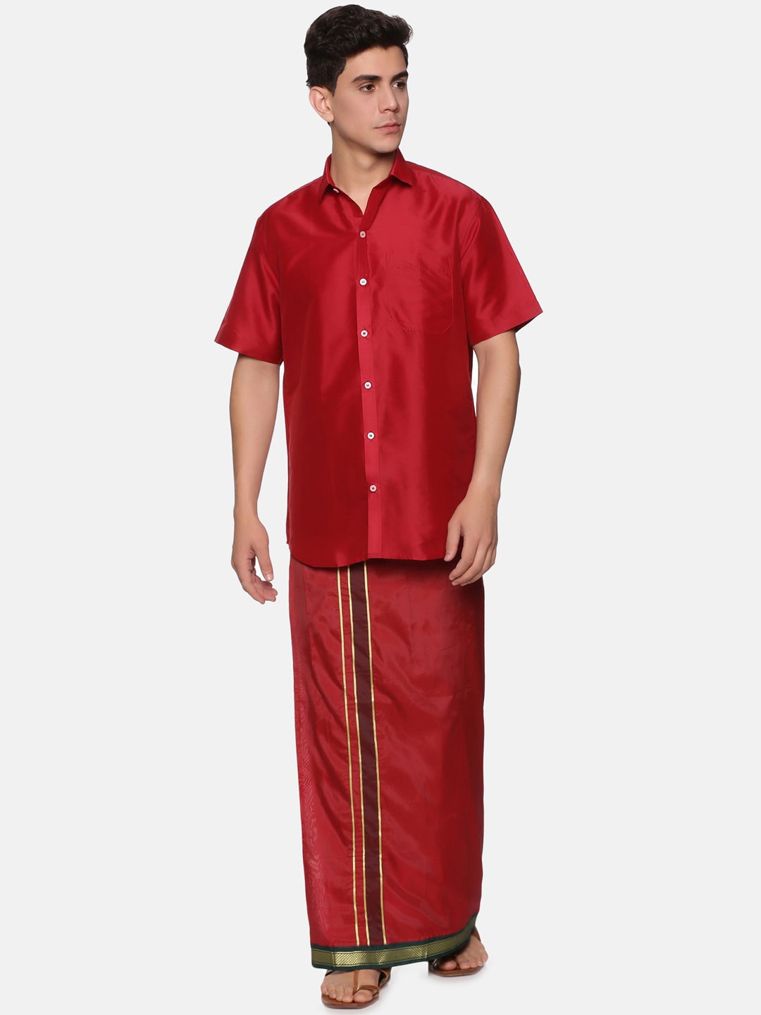 

Sethukrishna Men Maroon Shirt & Veshti