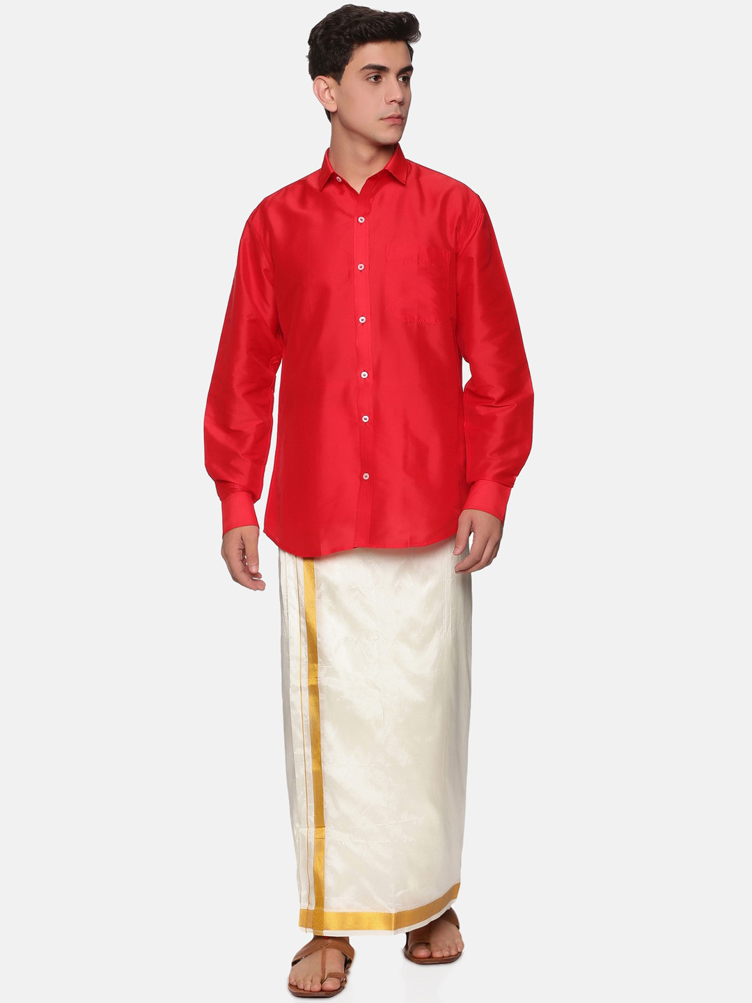 

Sethukrishna Men Red & White Shirt & Veshti