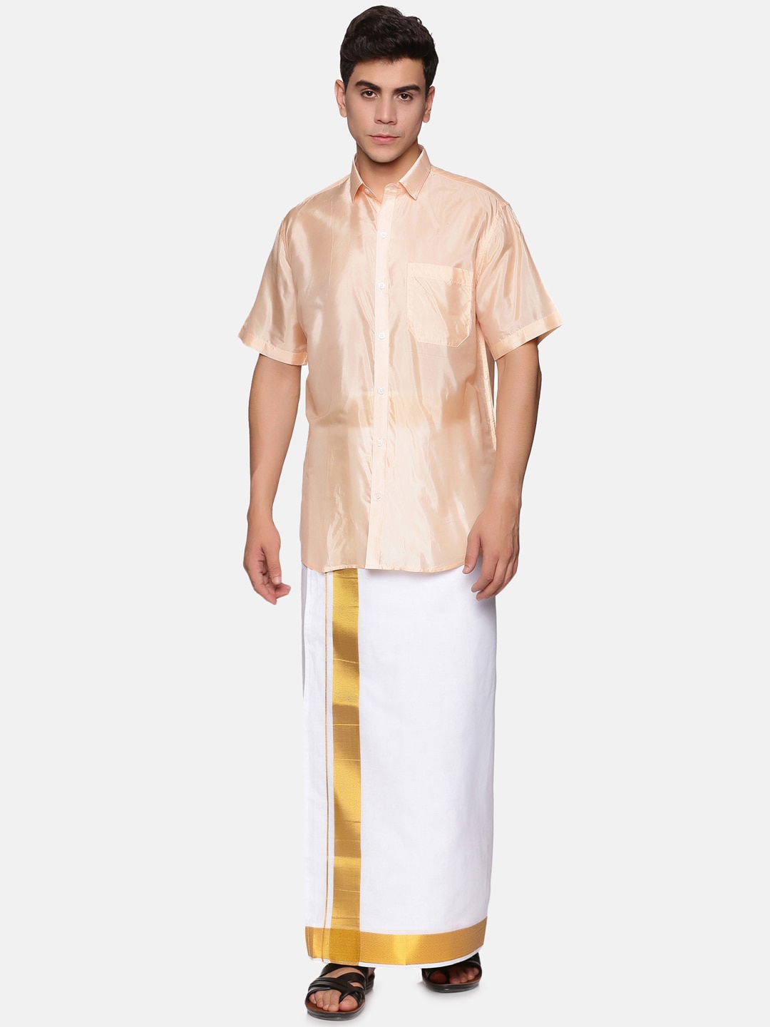 

Sethukrishna Men Orange & White Shirt with Dhoti Pants