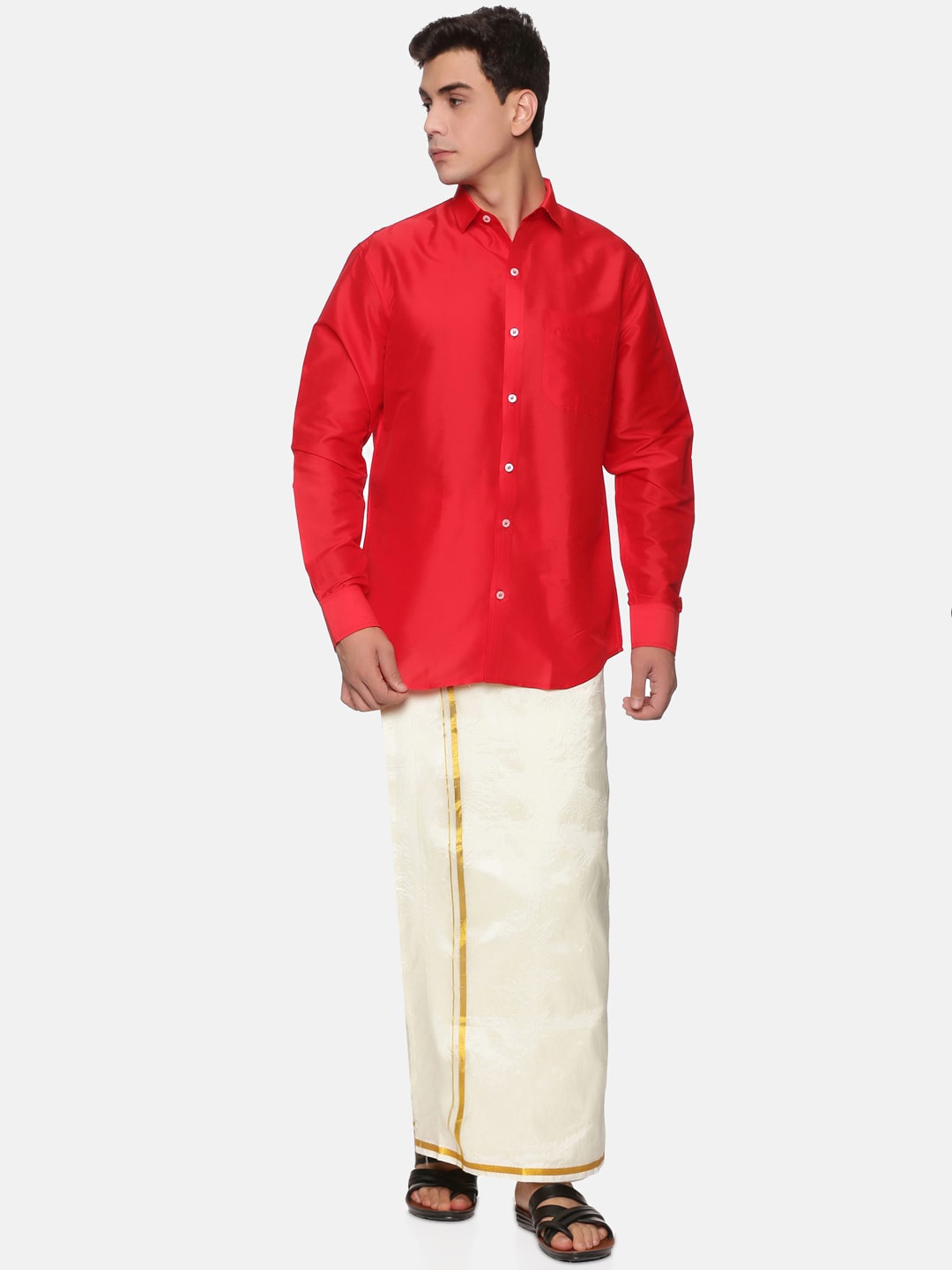 

Sethukrishna Men Red & White Shirt & Veshti