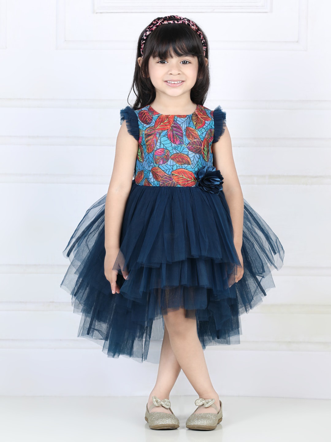 

Toy Balloon Girls Navy Blue Floral Net Dress