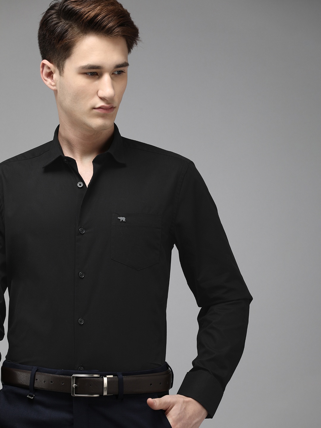 

THE BEAR HOUSE Men Cotton Slim Fit Formal Shirt, Black