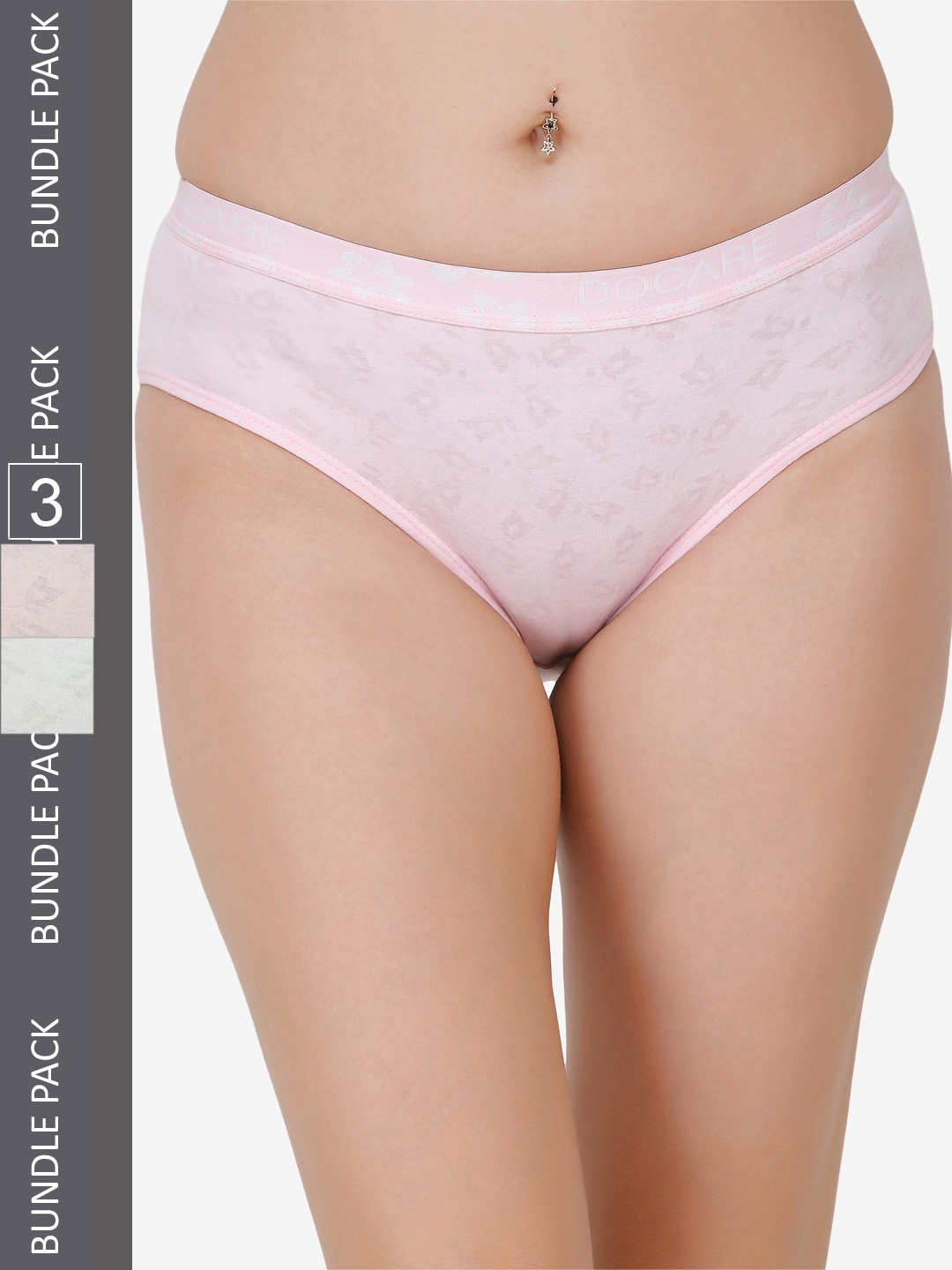 

Docare Women Pack of 3 Self-Designed Hipster Briefs, Pink