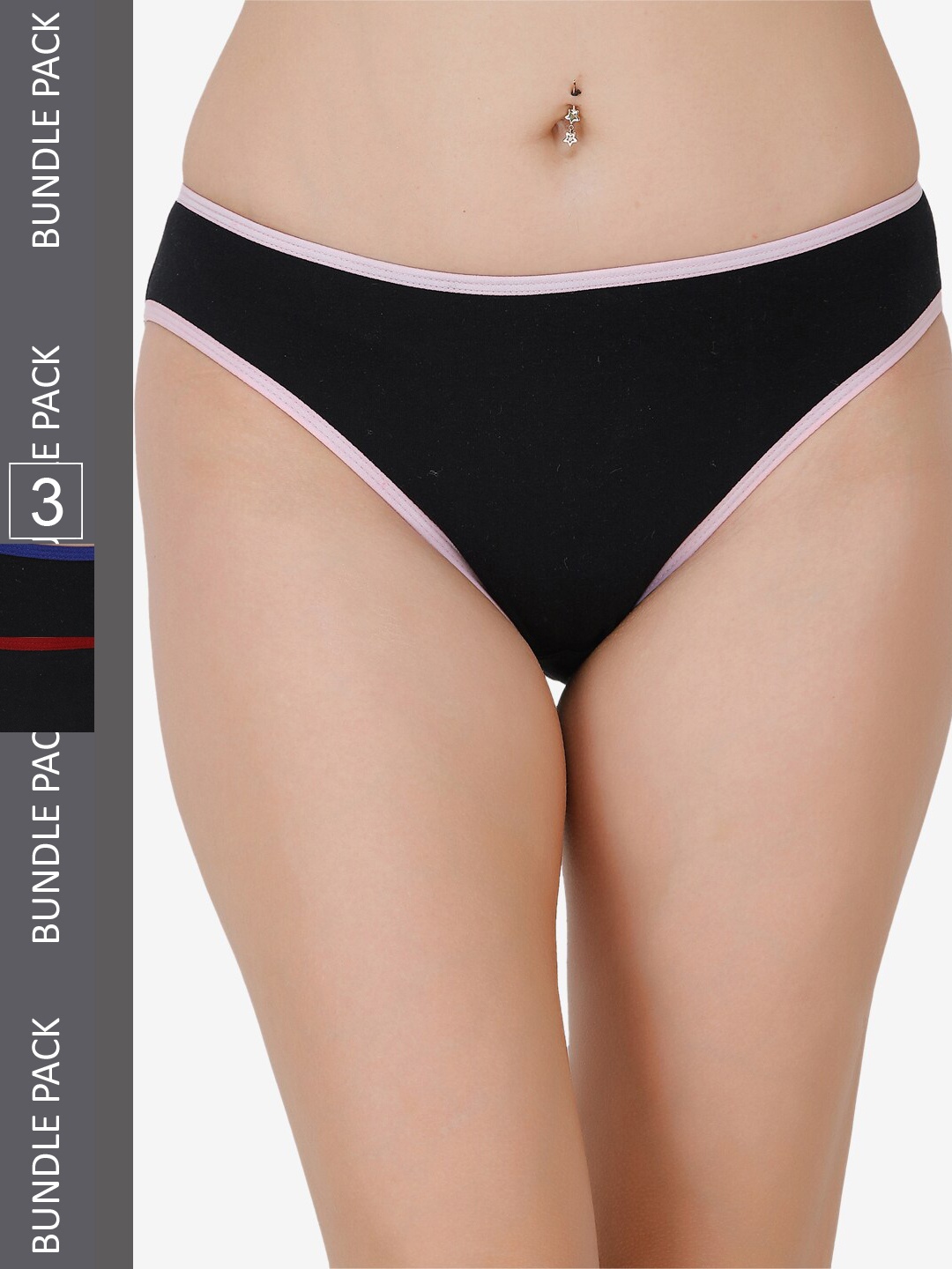 

Docare Women Pack of 3 High Rise Cotton Bikini Briefs, Black