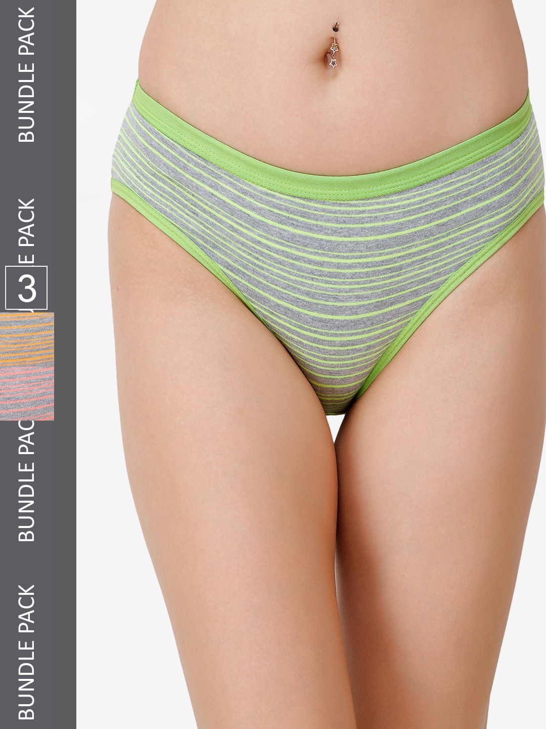 

Docare Women Pack Of 3 Striped Hipster Briefs, Green