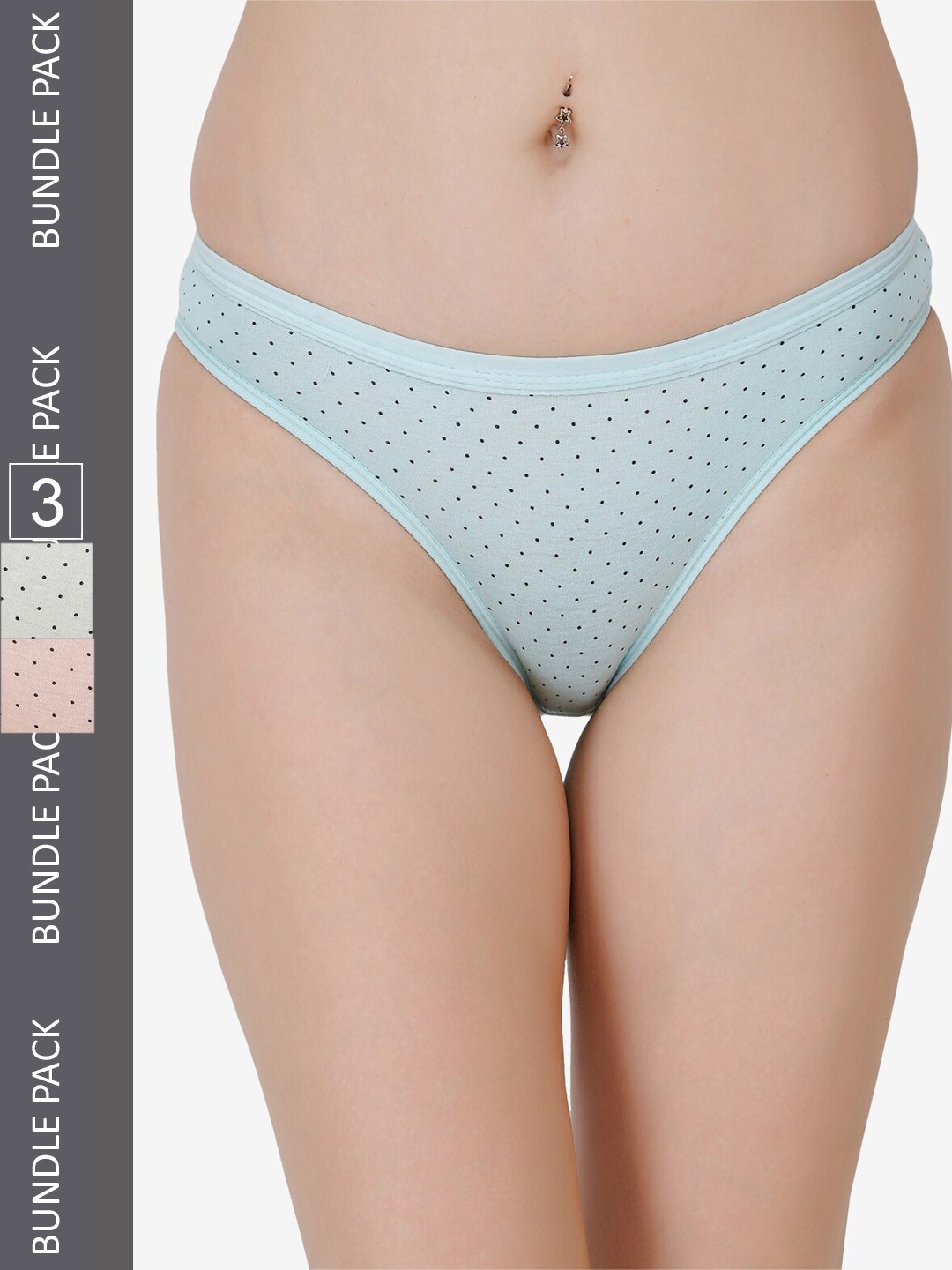 

Docare Women Pack of 3 Printed Cotton High Rise Bikini Briefs, Blue