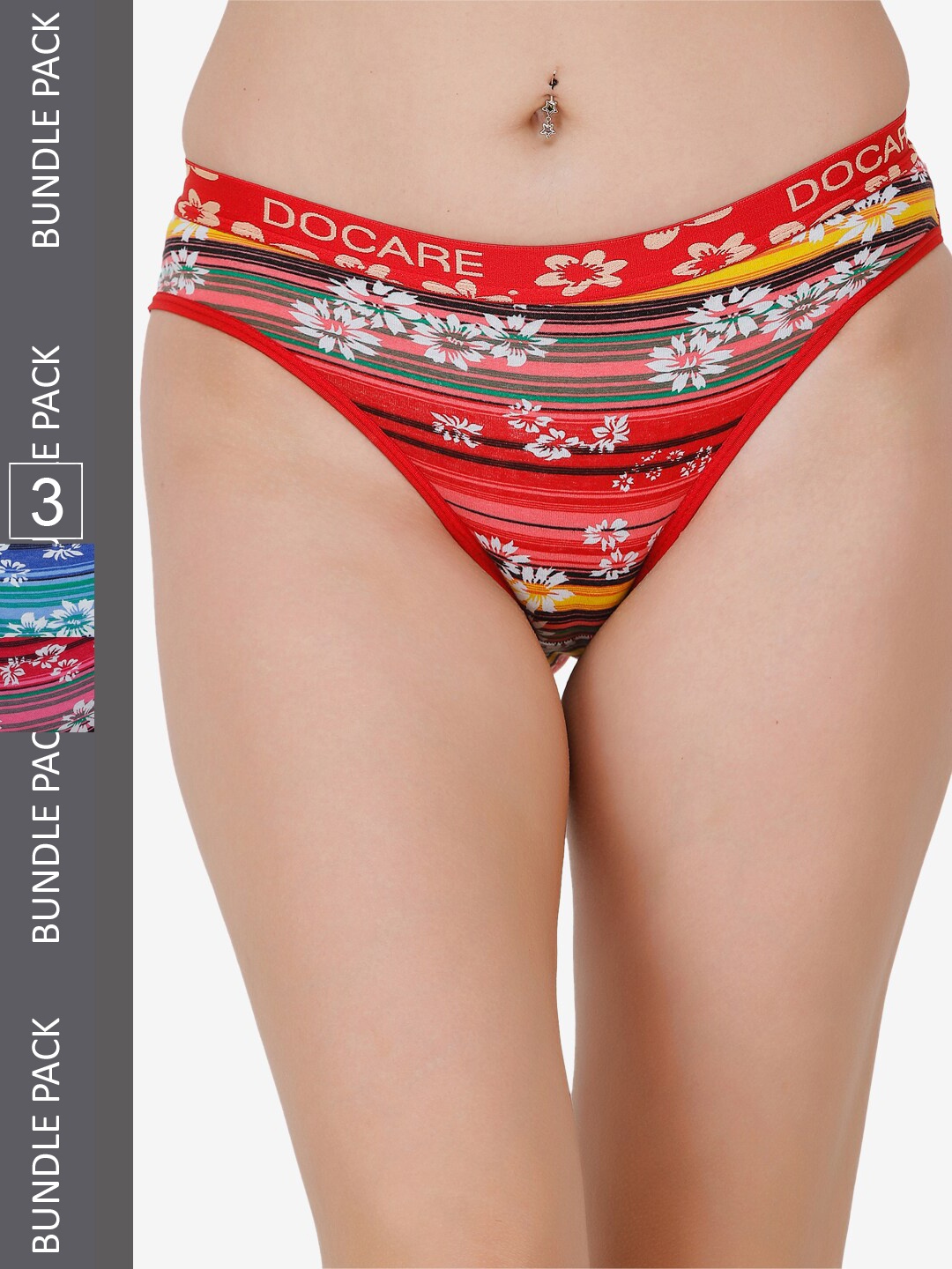 

Docare Women Pack Of 3 Printed Cotton Hipster Briefs, Red
