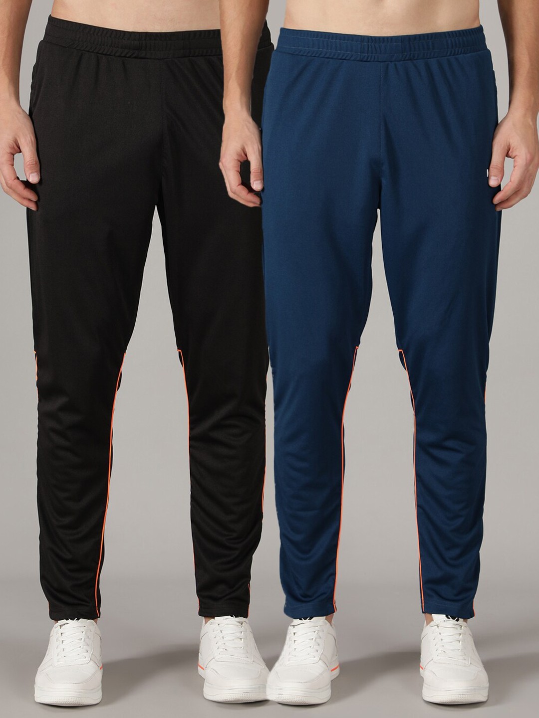 

MKKO Men Black & Blue Pack Of 2 Brand Logo Printed Training & Gym Track Pants