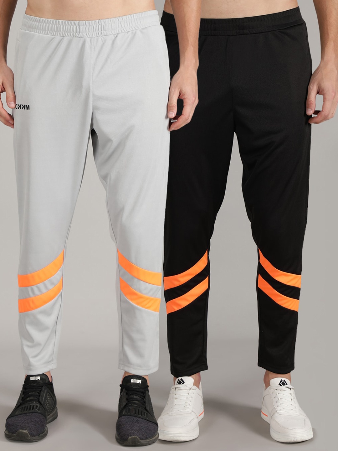 

MKKO Men Grey & Black Pack Of 2 Striped Training & Gym Track Pants