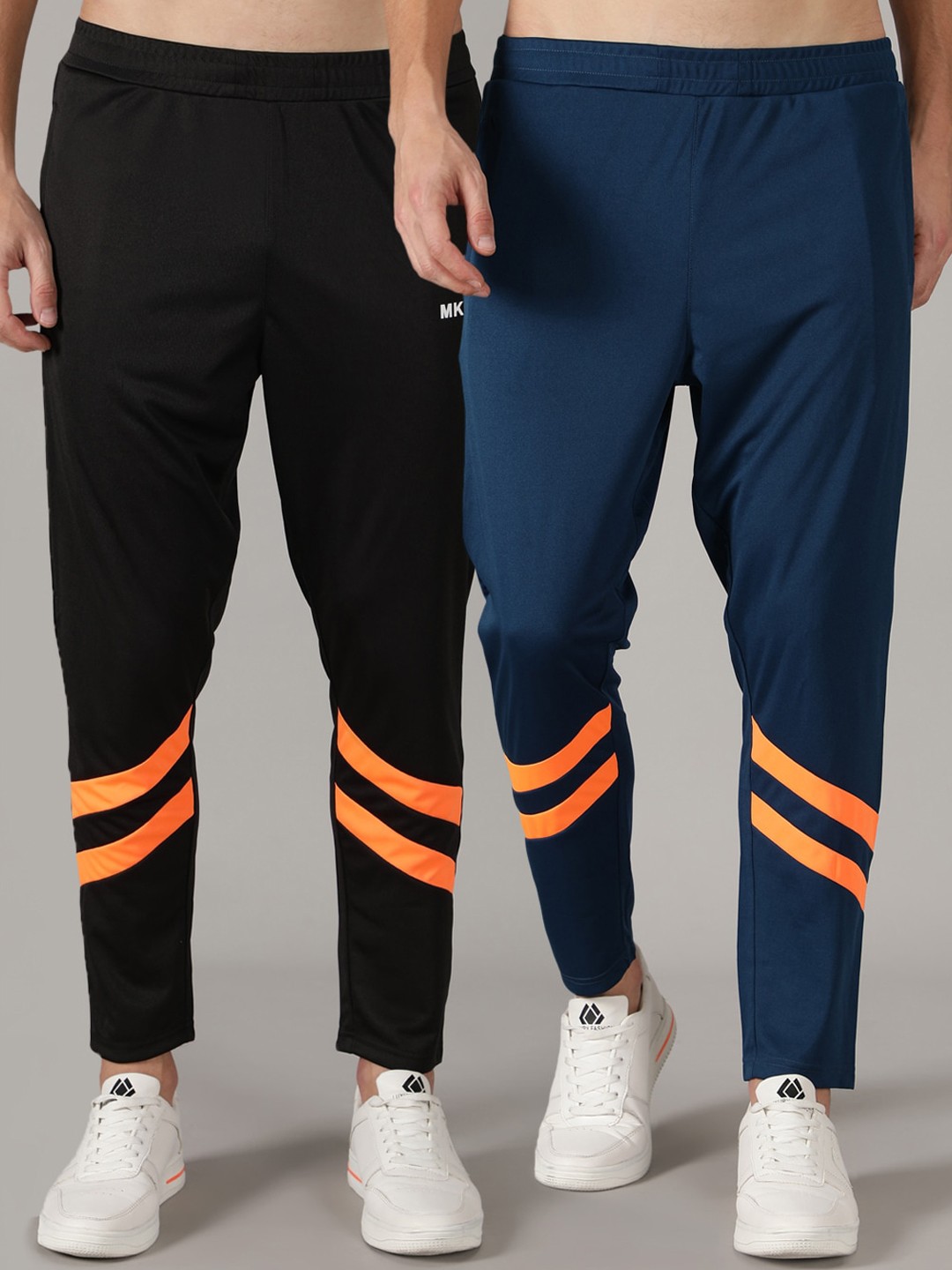 

MKKO Men Black & Blue Pack Of 2 Striped Training & Gym Track Pants