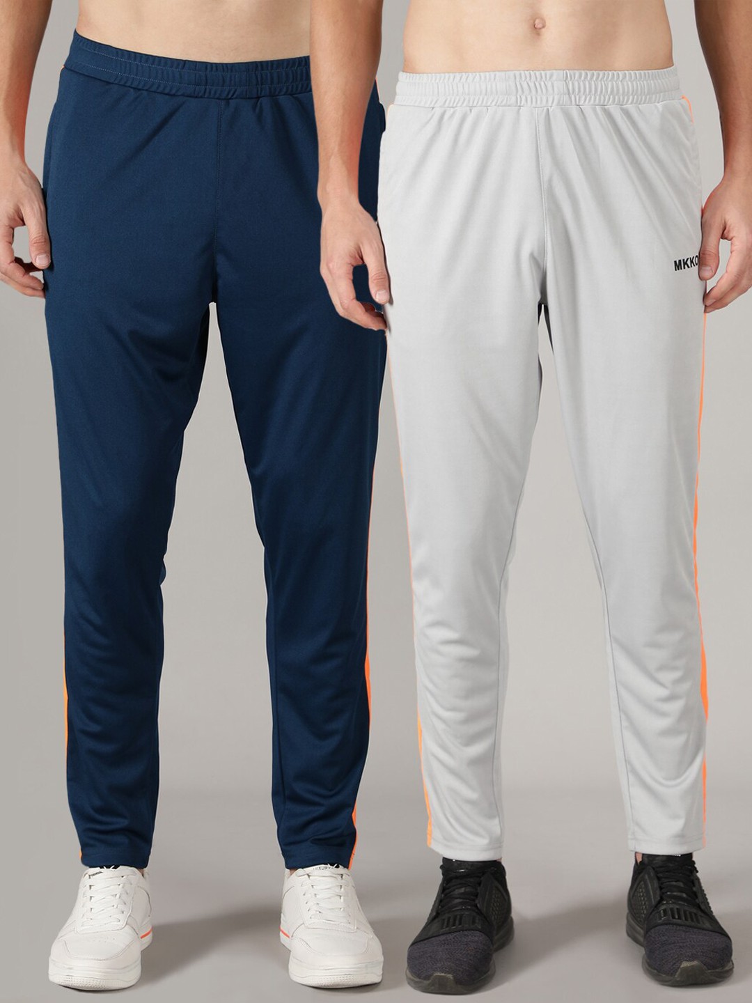 

MKKO Men Grey & Blue Pack Of 2 Side Panelled Cotton Training & Gym Track Pants