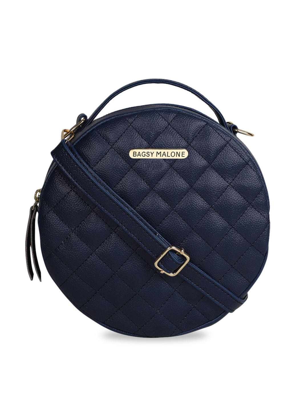 

Bagsy Malone Women Navy Blue Geometric PU Structured Sling Bag with Quilted