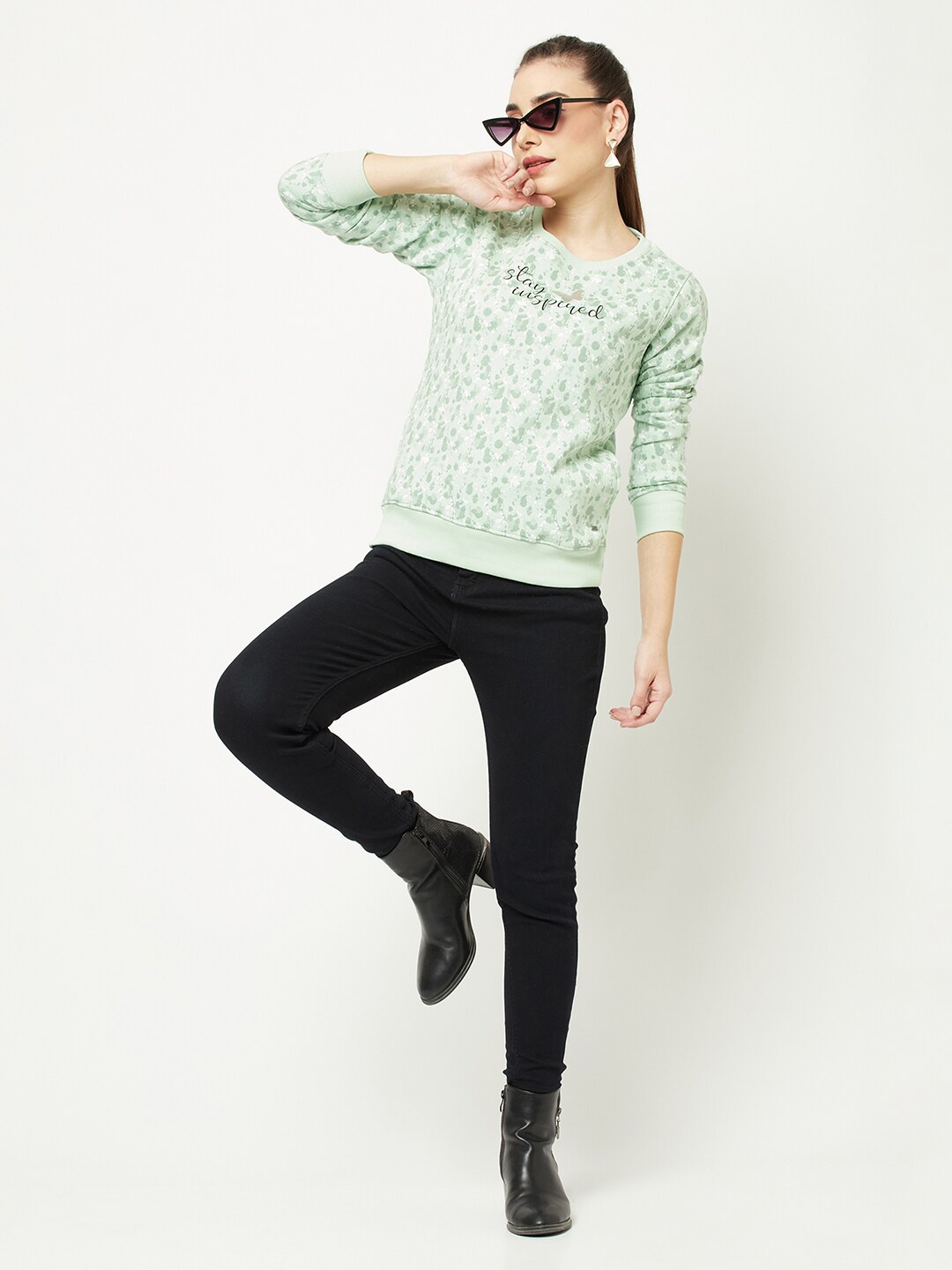 

Crimsoune Club Women Green Printed Sweatshirt