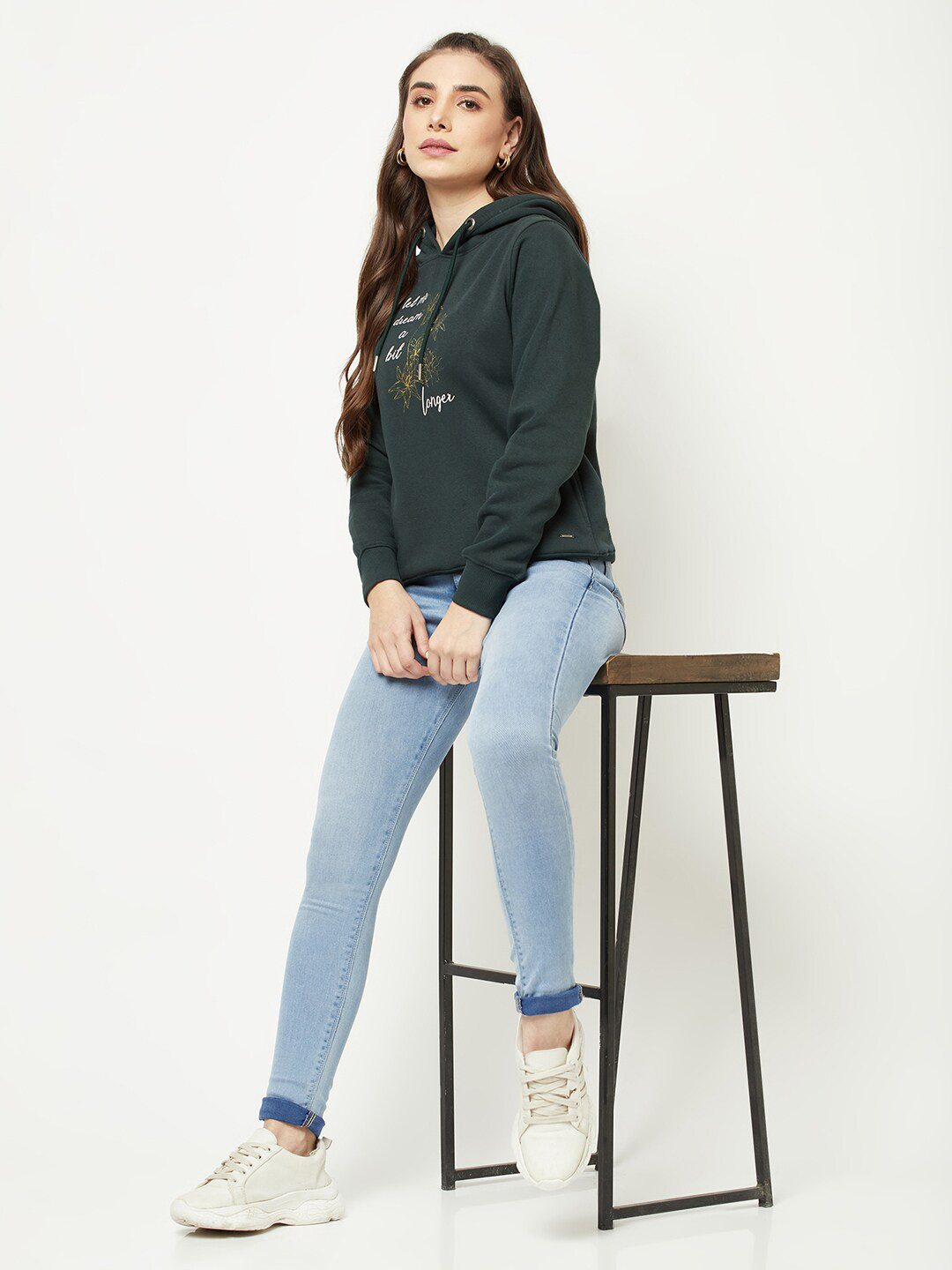 

Crimsoune Club Women Green Printed Hooded Sweatshirt
