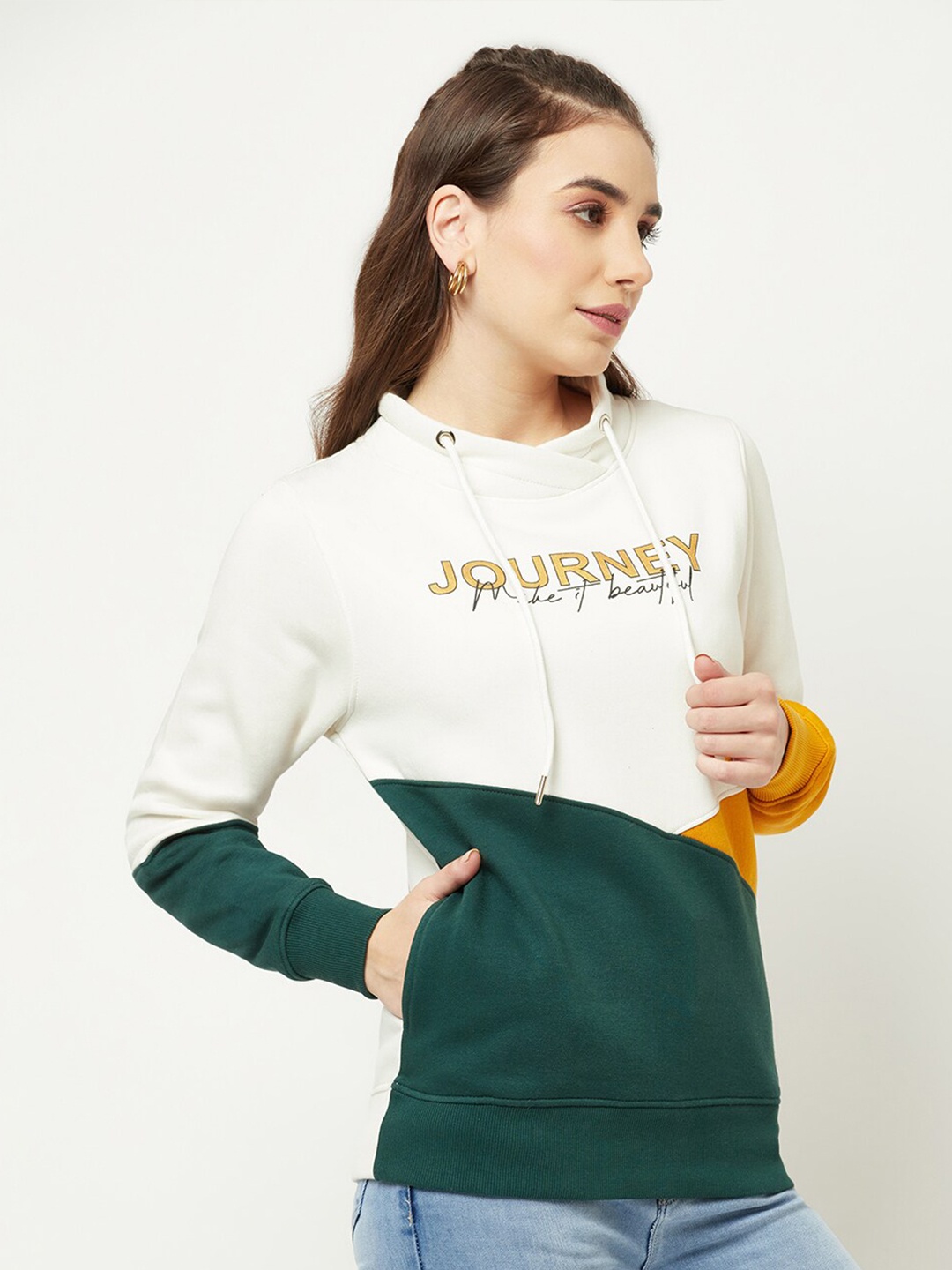 

Crimsoune Club Women White Colourblocked Sweatshirt