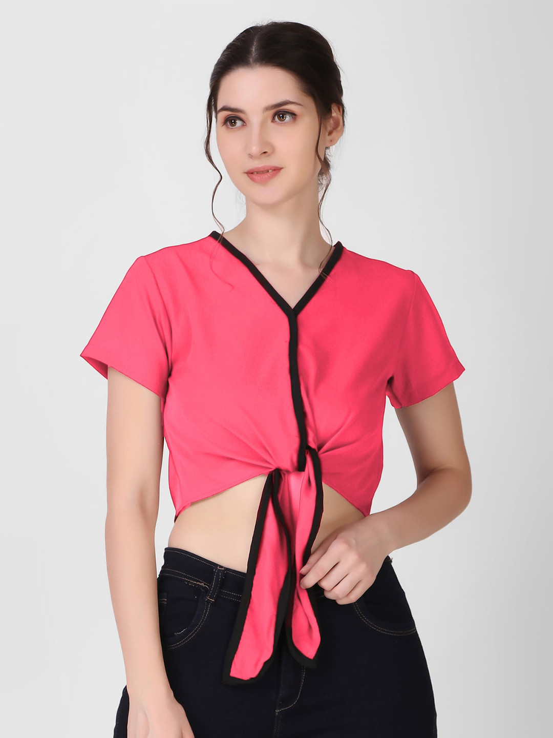 

Womenster Pink Crepe Crop Top