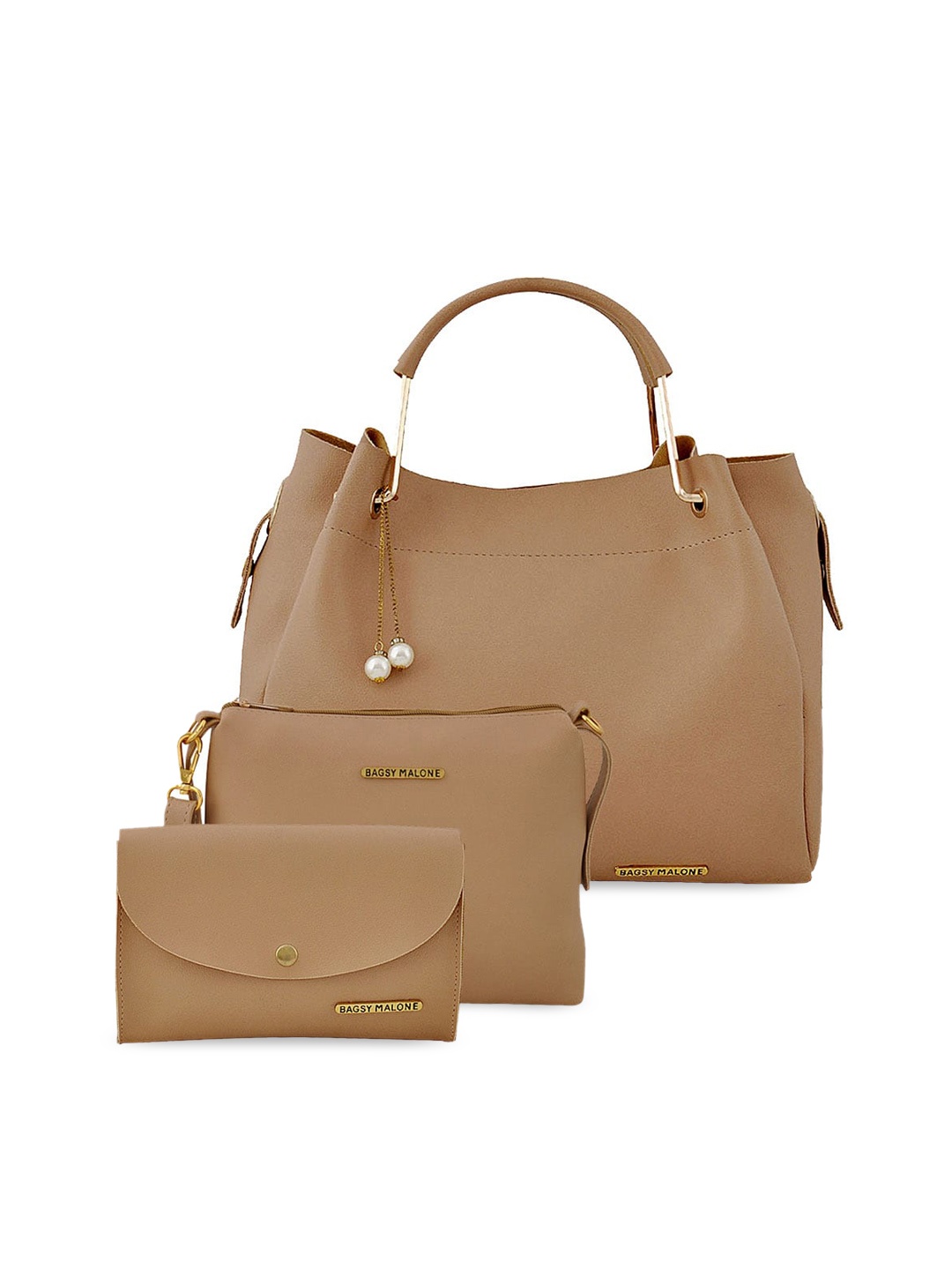 

Bagsy Malone Women Beige Combo 3 Pieces PU Shopper Handheld Bag Set with Tasselled