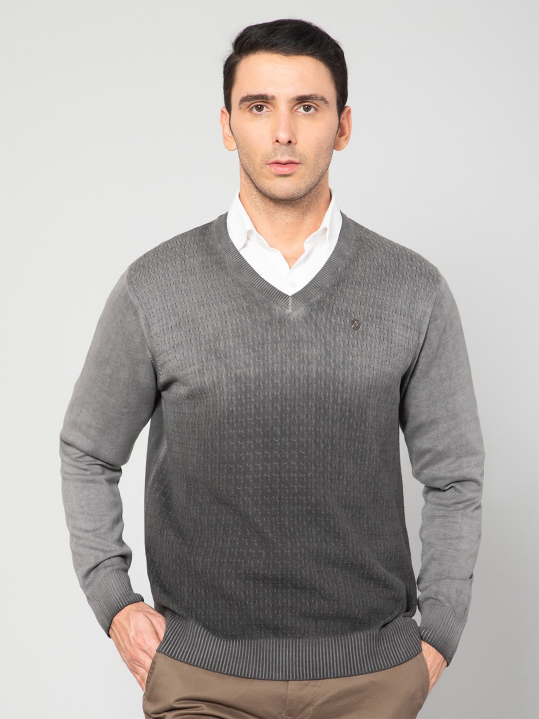 

Cantabil Men Grey & Black Cotton Pullover