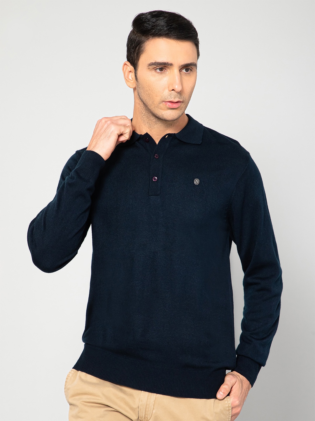 

Cantabil Men Navy Blue Polo Collar Acrylic Pullover