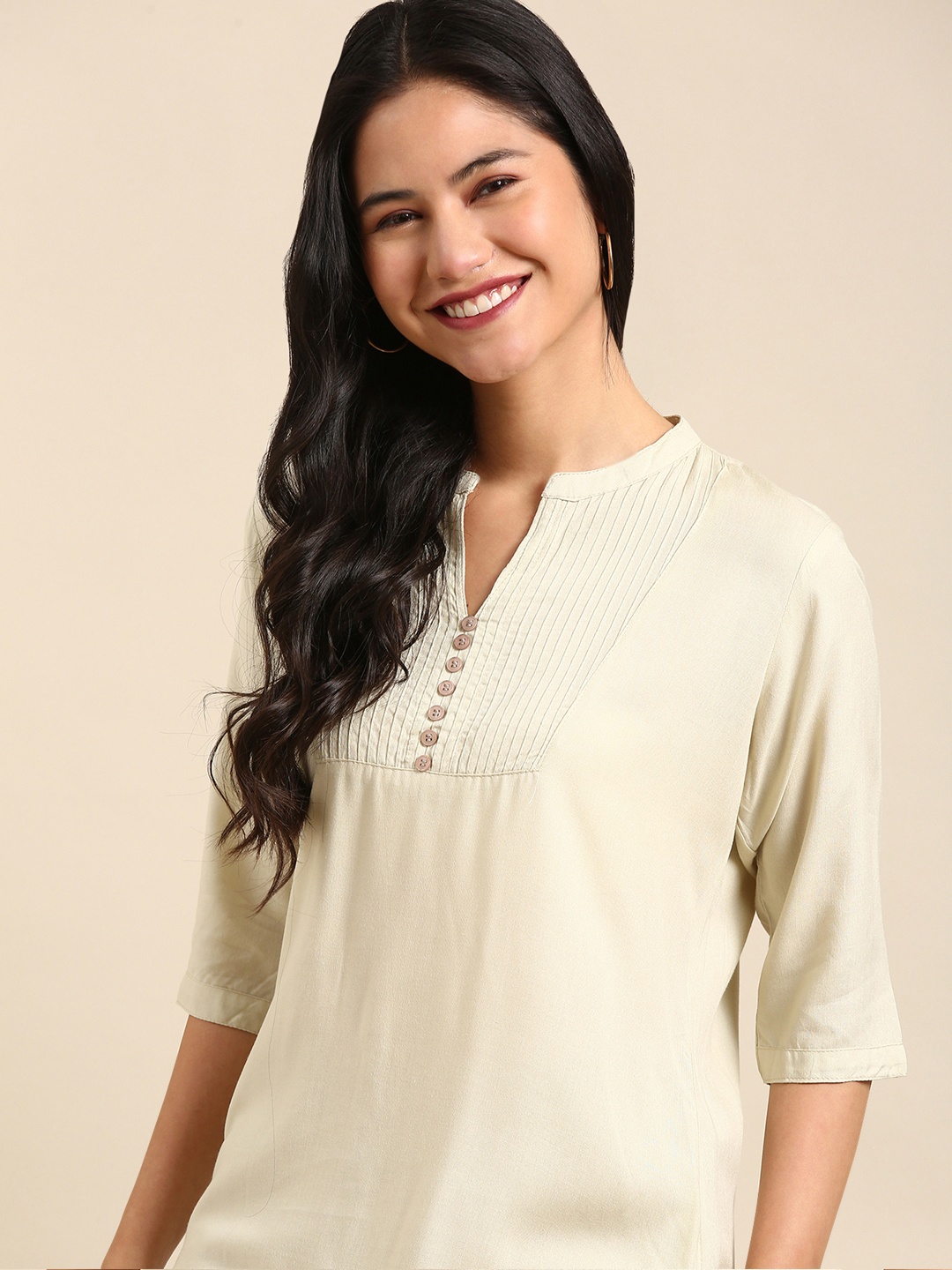 

SHOWOFF Women Cream-Coloured Kurta