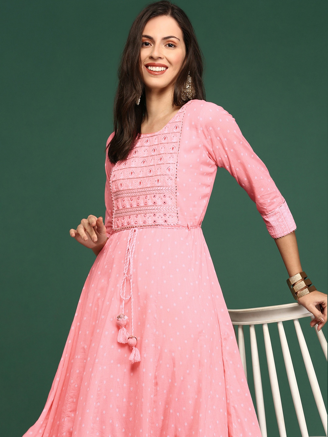 

SHOWOFF Women Pink Floral Printed Floral Anarkali Kurta