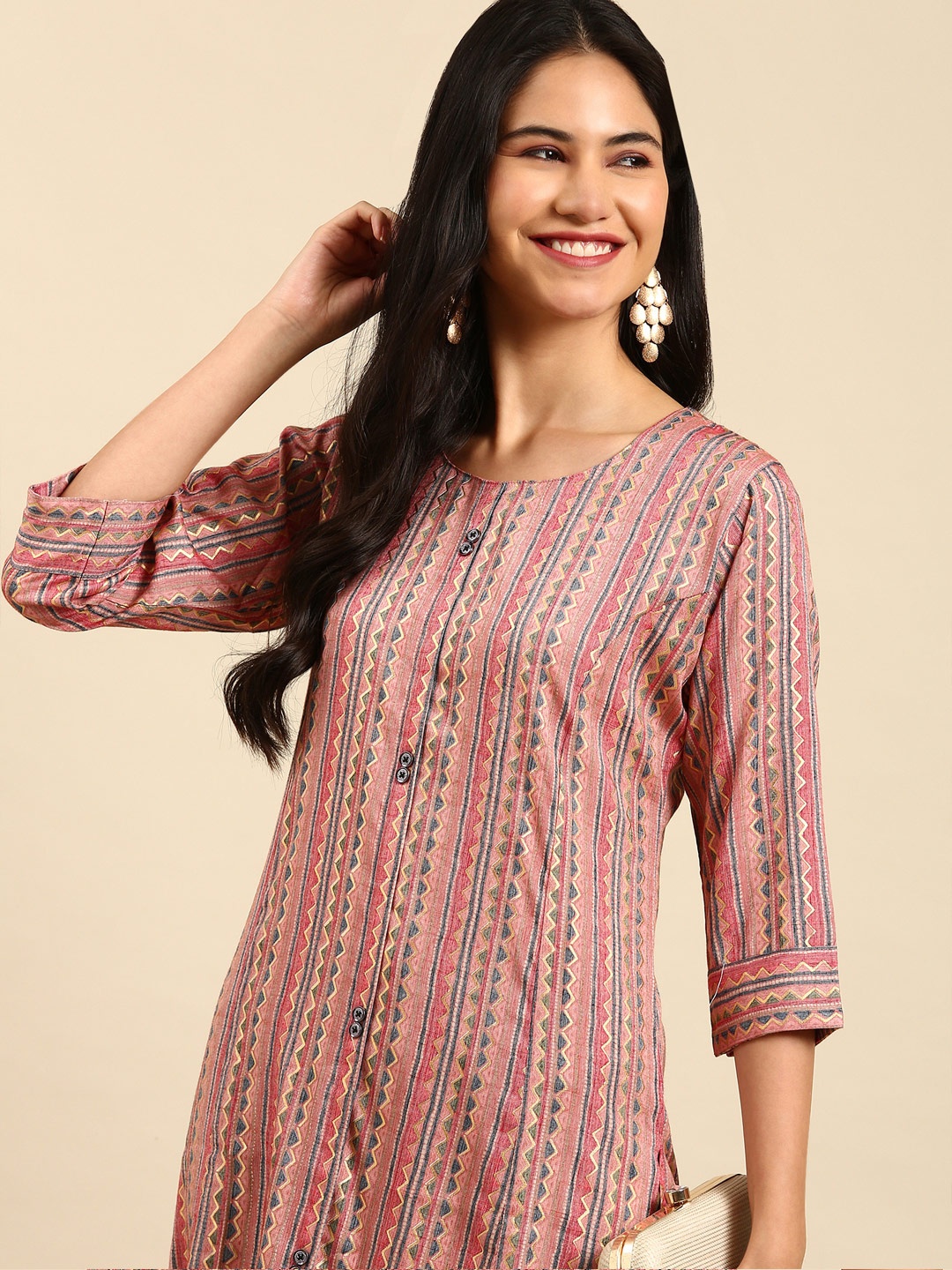 

SHOWOFF Women Mauve Geometric Printed Kurta