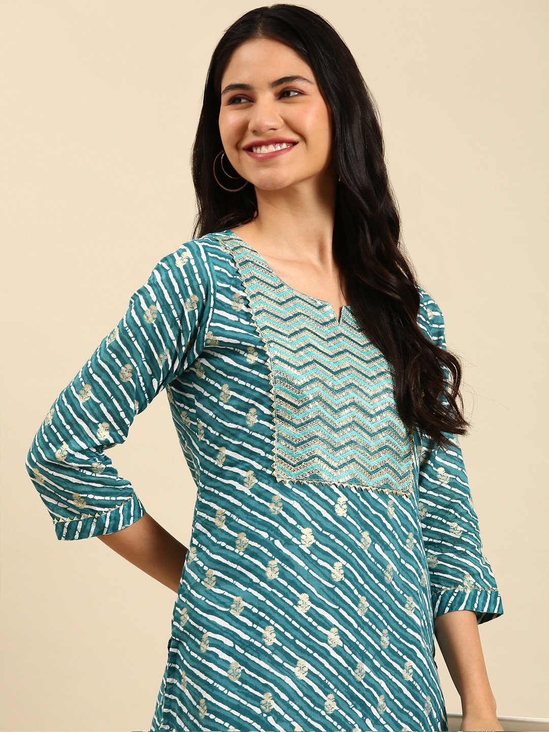 

SHOWOFF Teal Printed Cotton Kurta