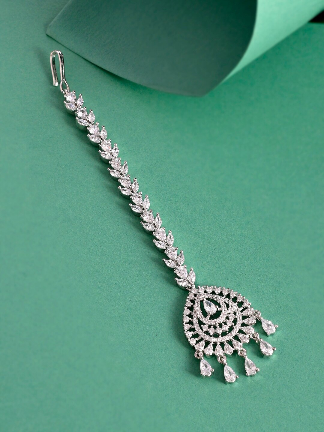 

Voylla Silver-Plated CZ Stone Studded Maang Tikka