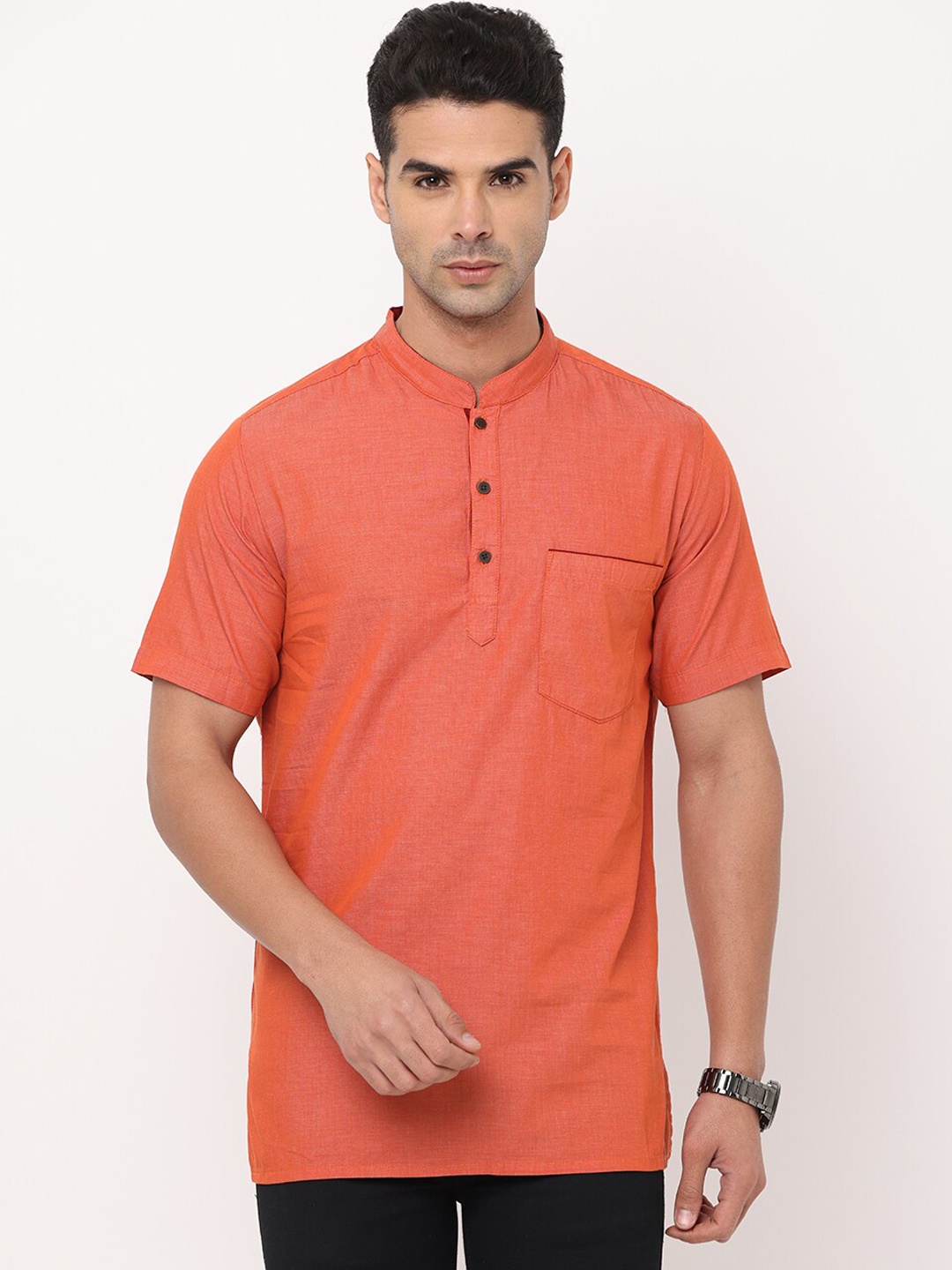 

NIRVAAN Men Coral Pure Cotton Kurta