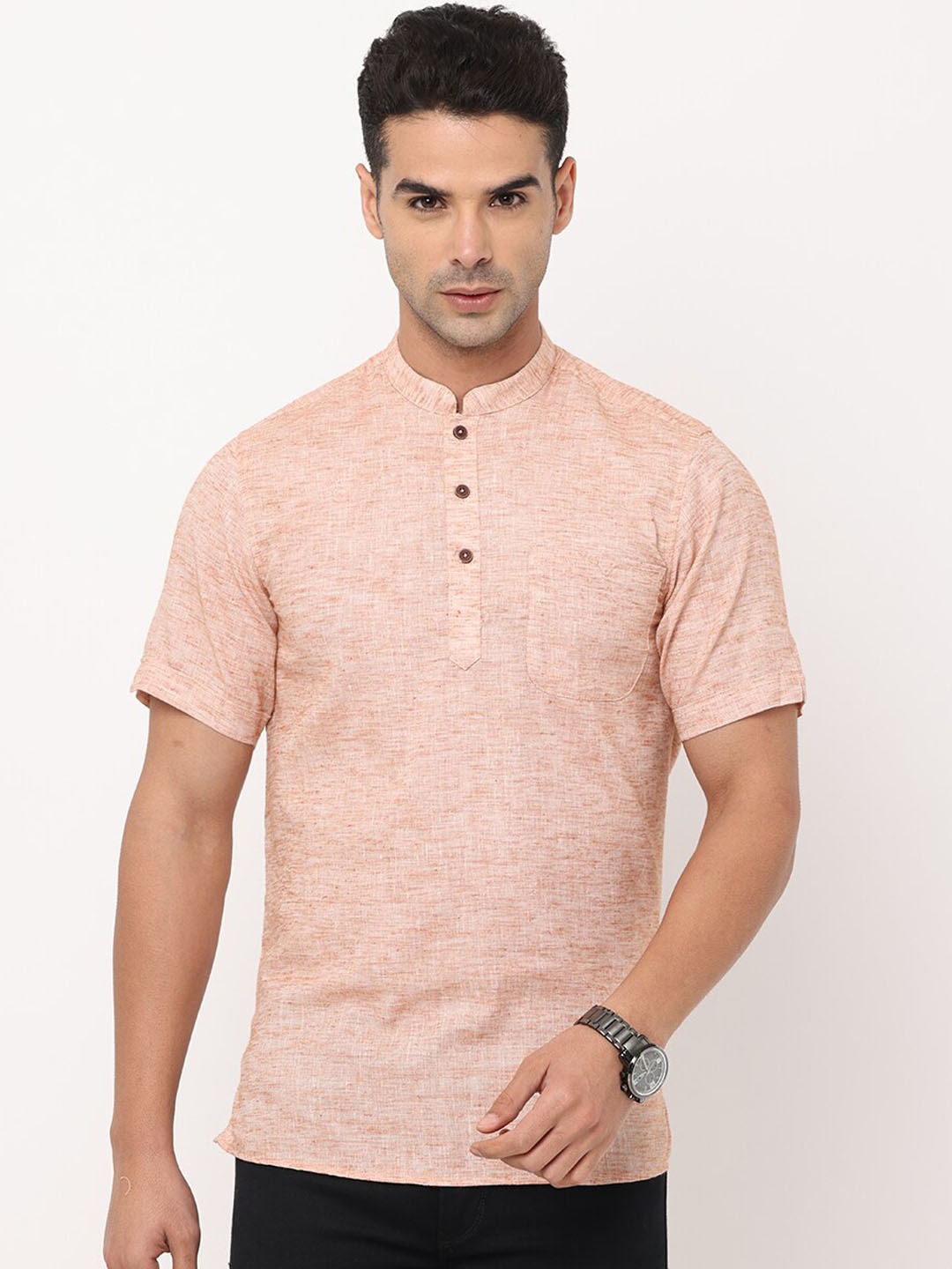 

NIRVAAN Men Beige Mandarin Collar Kurta
