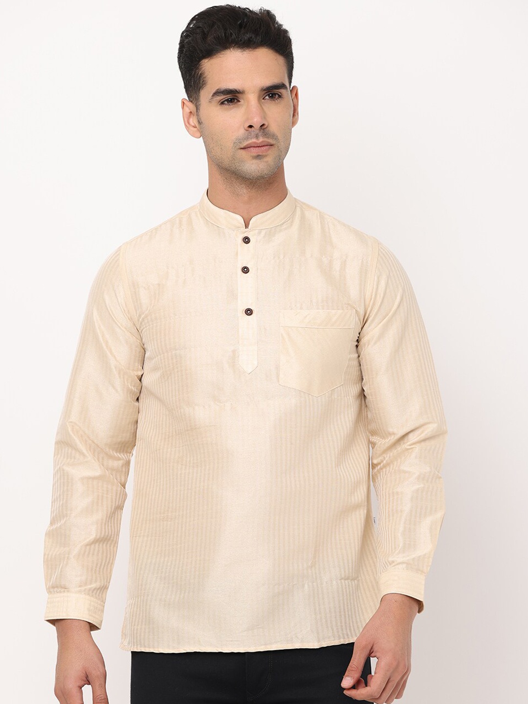 

NIRVAAN Men Beige Striped Straight Kurta