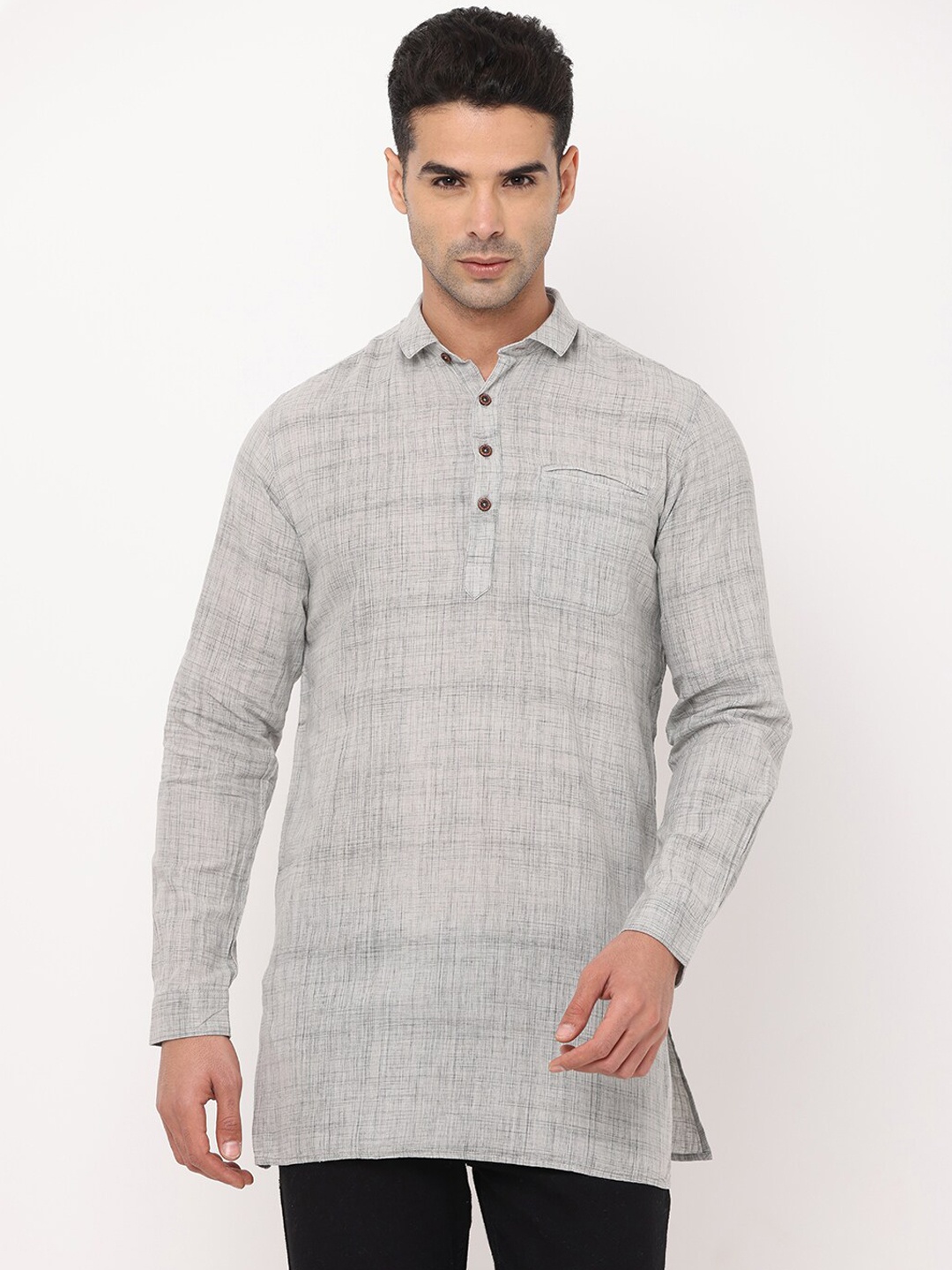 

NIRVAAN Men Grey Woven Design Cotton Kurta