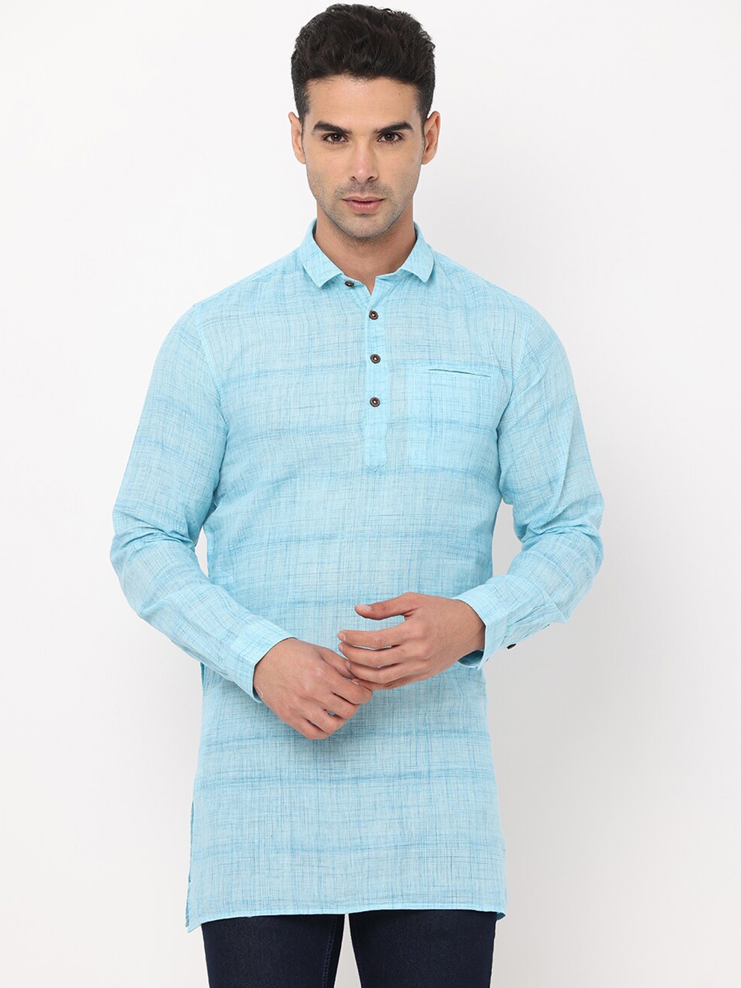 

NIRVAAN Men Blue Striped Cotton Kurta