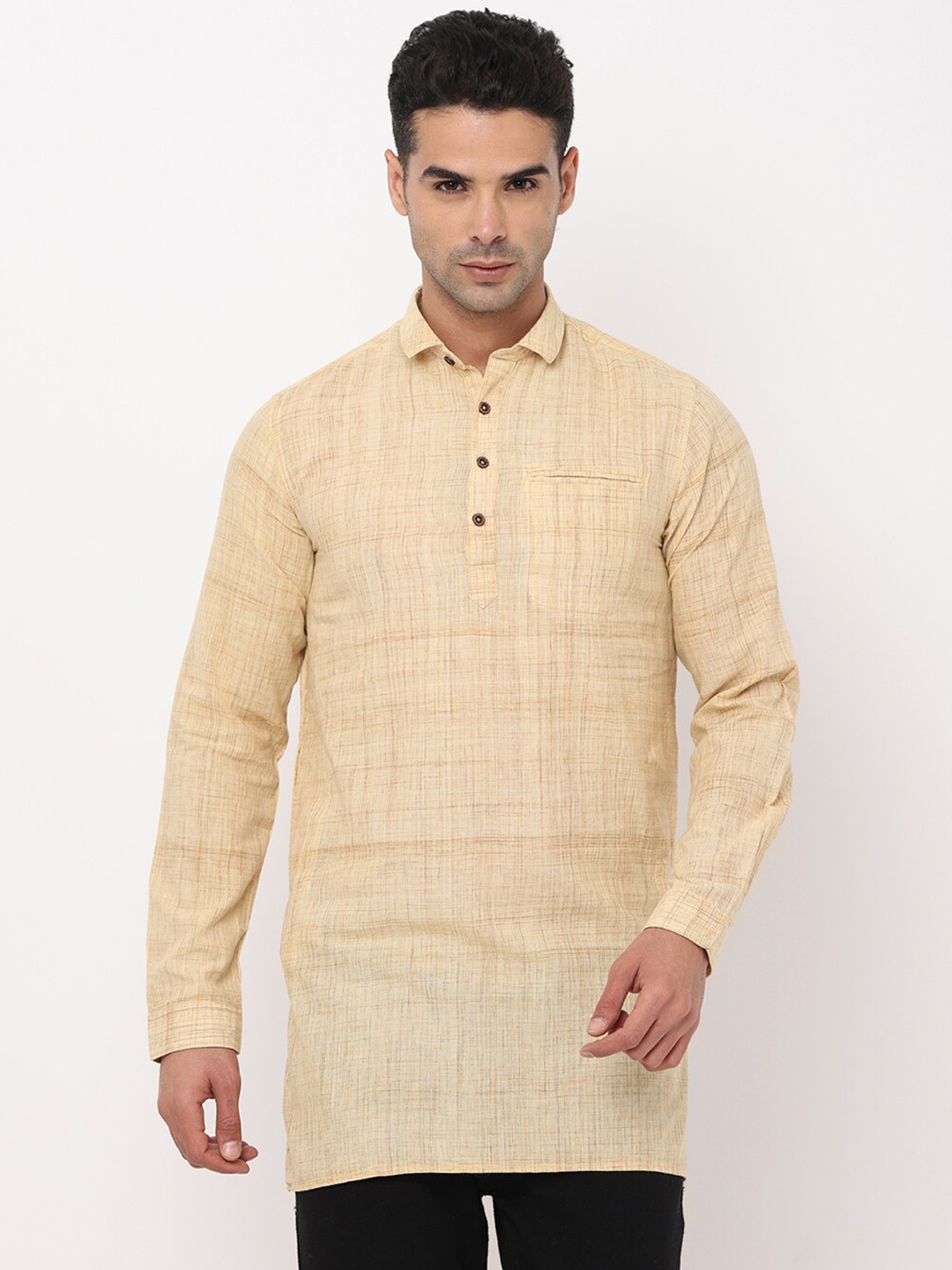 

NIRVAAN Men Cream-Coloured Woven Design Cotton Kurta