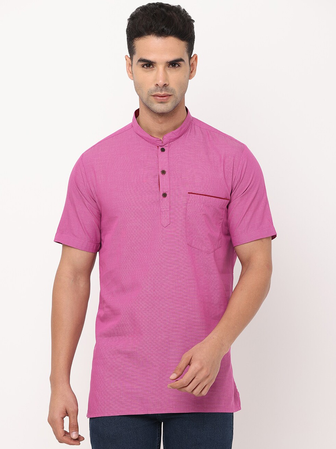 

NIRVAAN Mandarin Collar Straight Regular Cotton Kurta, Purple