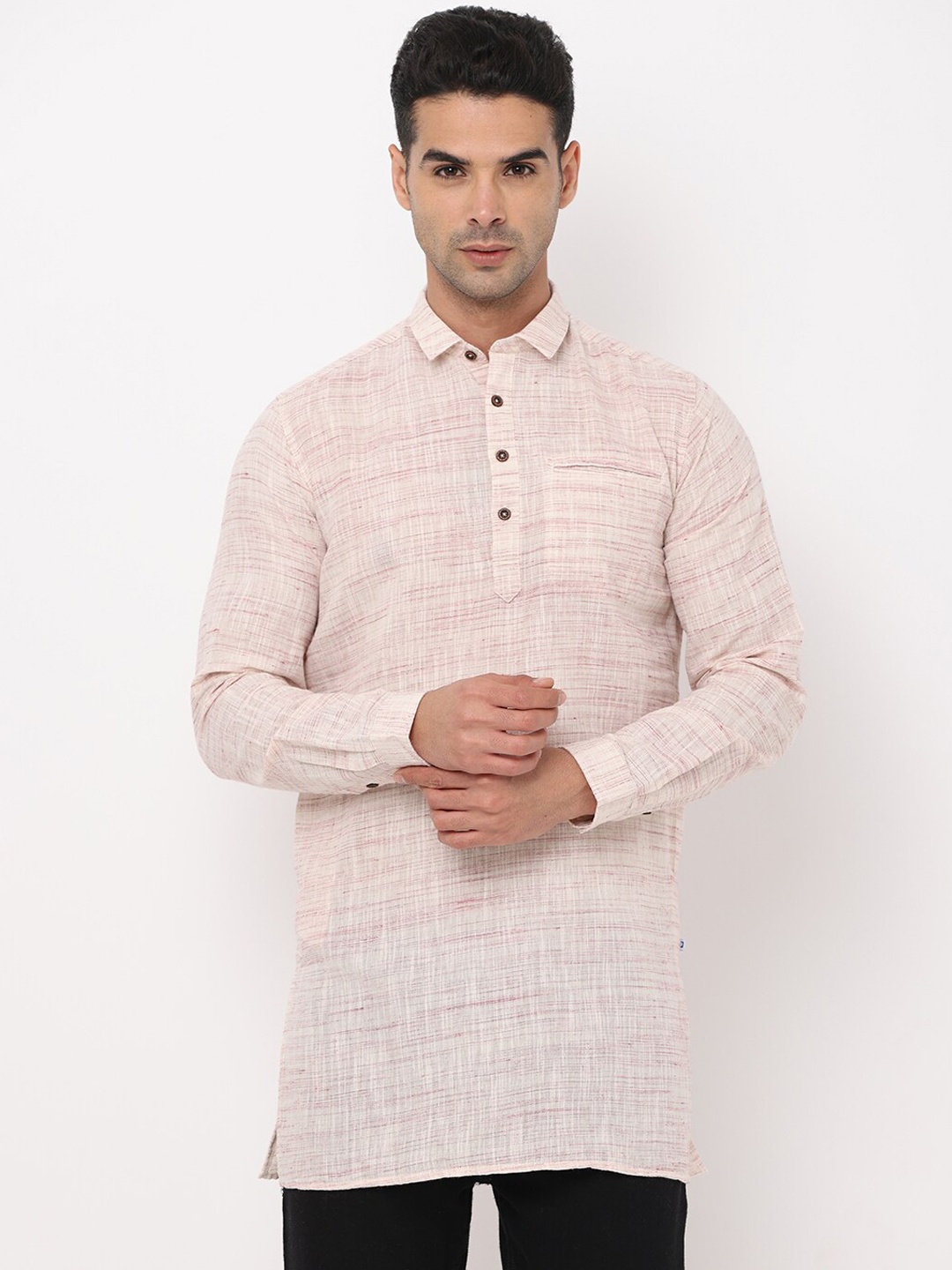 

NIRVAAN Men Cream-Coloured Woven Design Cotton Kurta