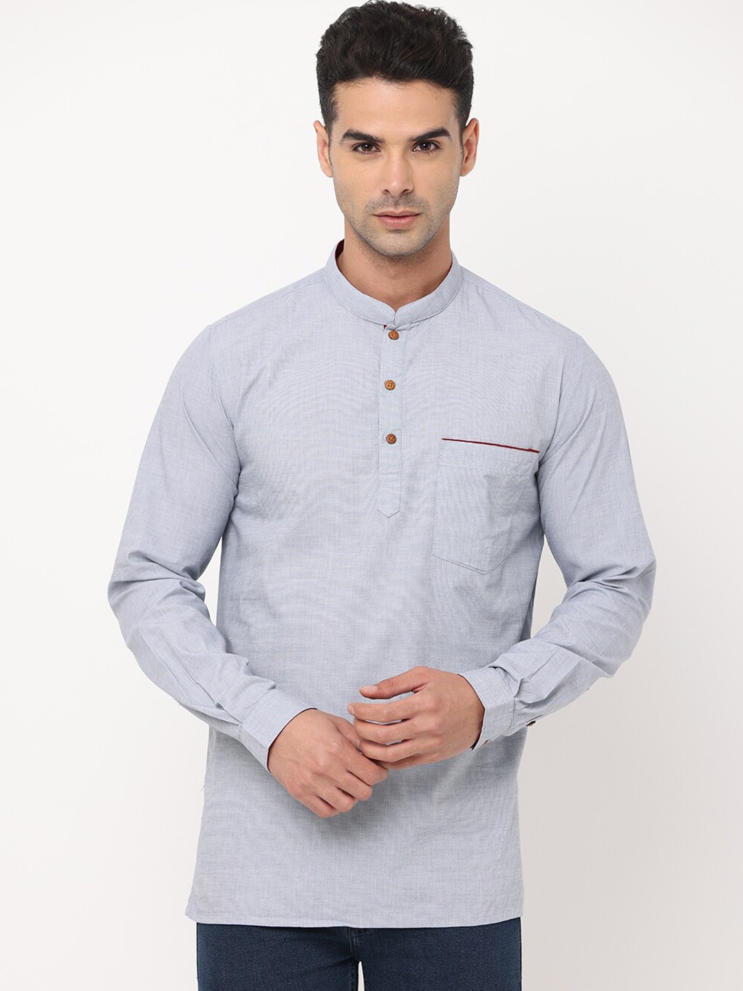 

NIRVAAN Men Grey Pure Cotton Kurta